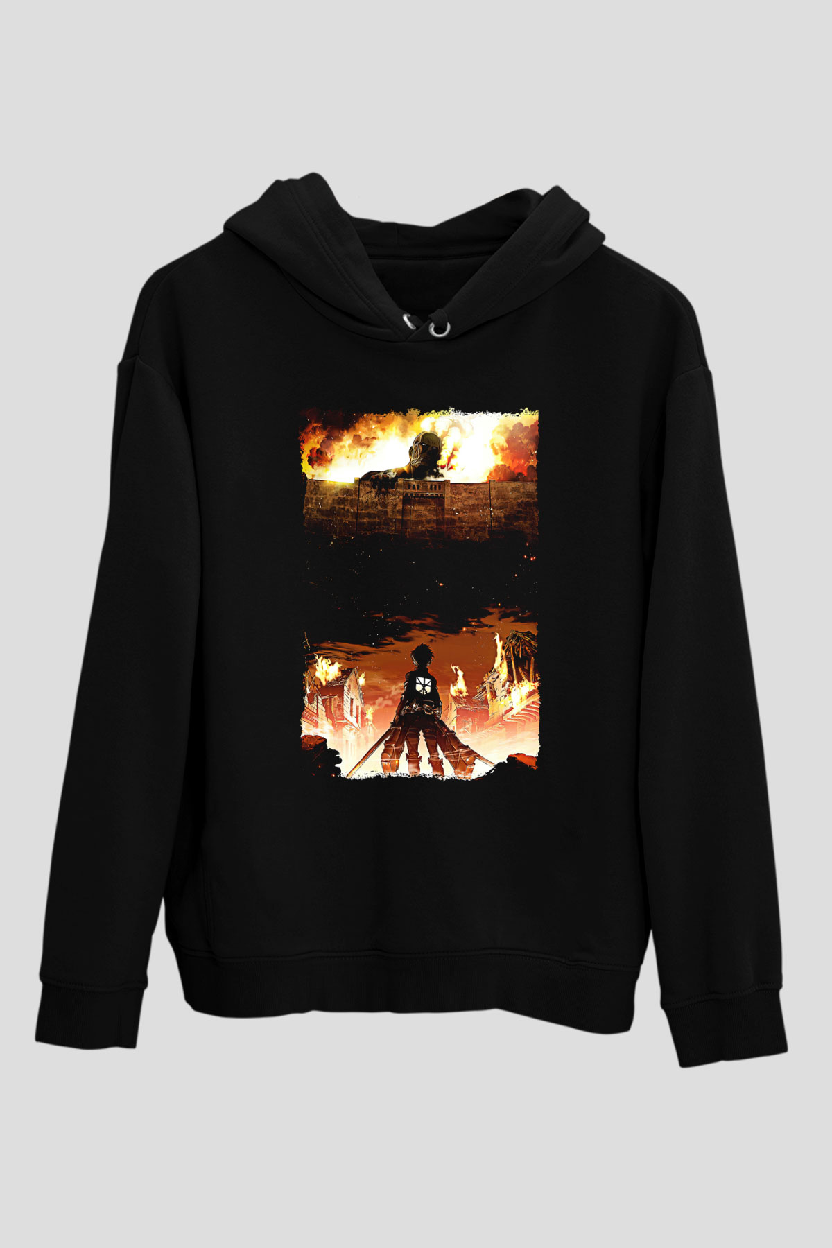 Attack On Titan Baskılı Unisex Siyah Hoodie