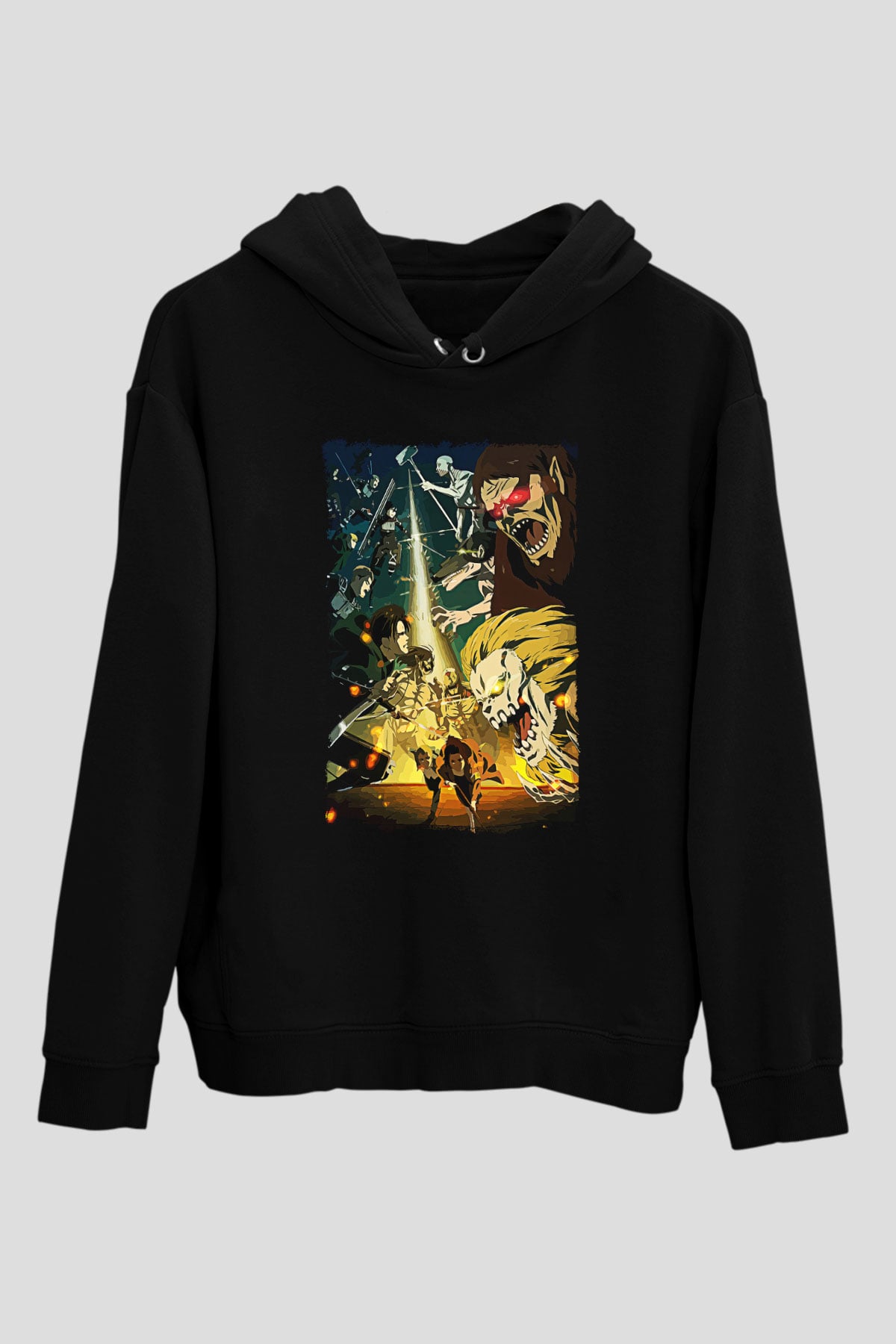 Attack On Titan Baskılı Unisex Siyah Hoodie