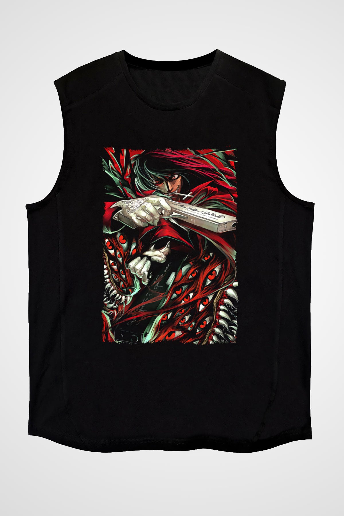 Attack On Titan Baskılı Unisex Siyah Kolsuz Tişört - Tshirt