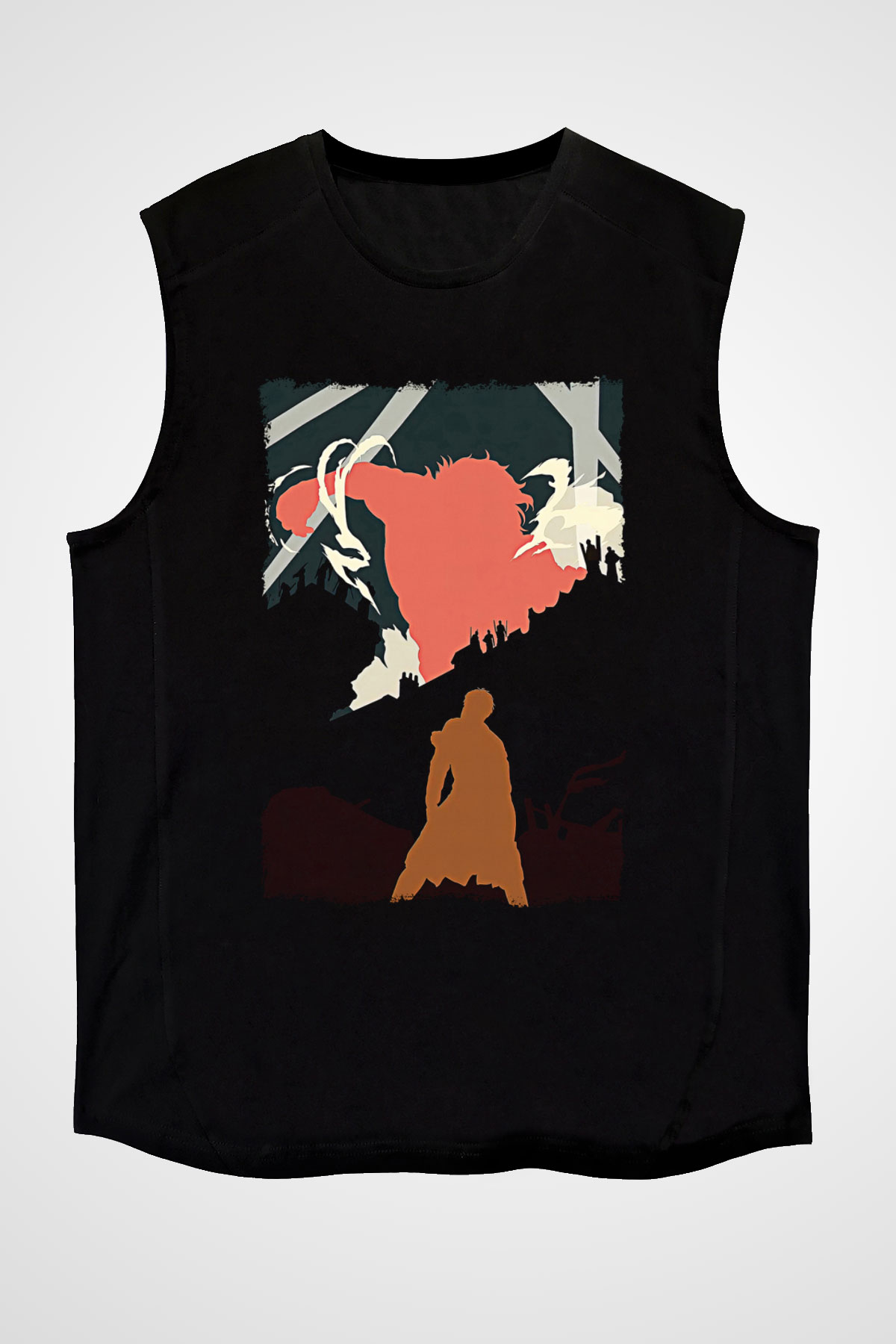 Attack On Titan Baskılı Unisex Siyah Kolsuz Tişört - Tshirt