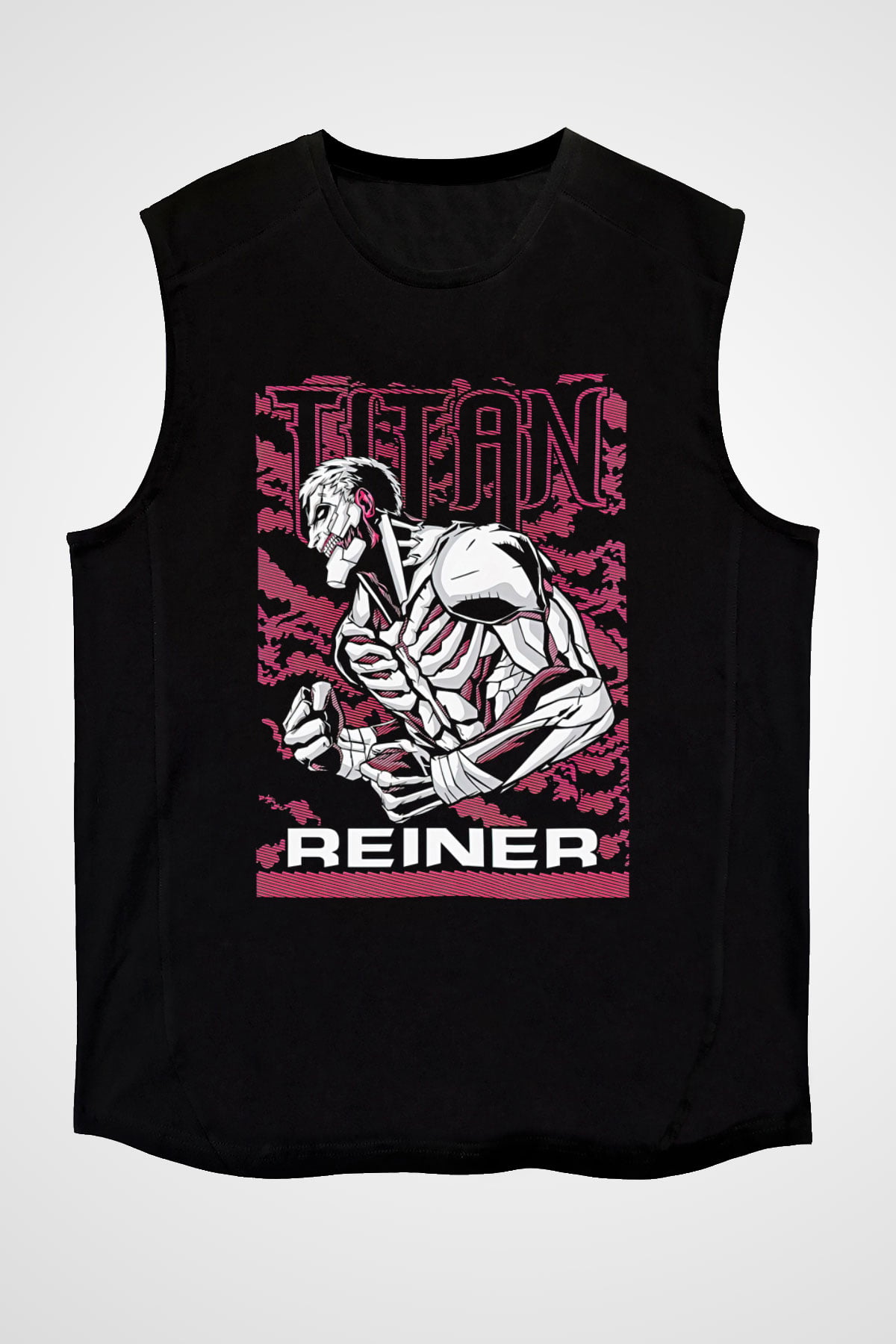 Attack On Titan Baskılı Unisex Siyah Kolsuz Tişört - Tshirt