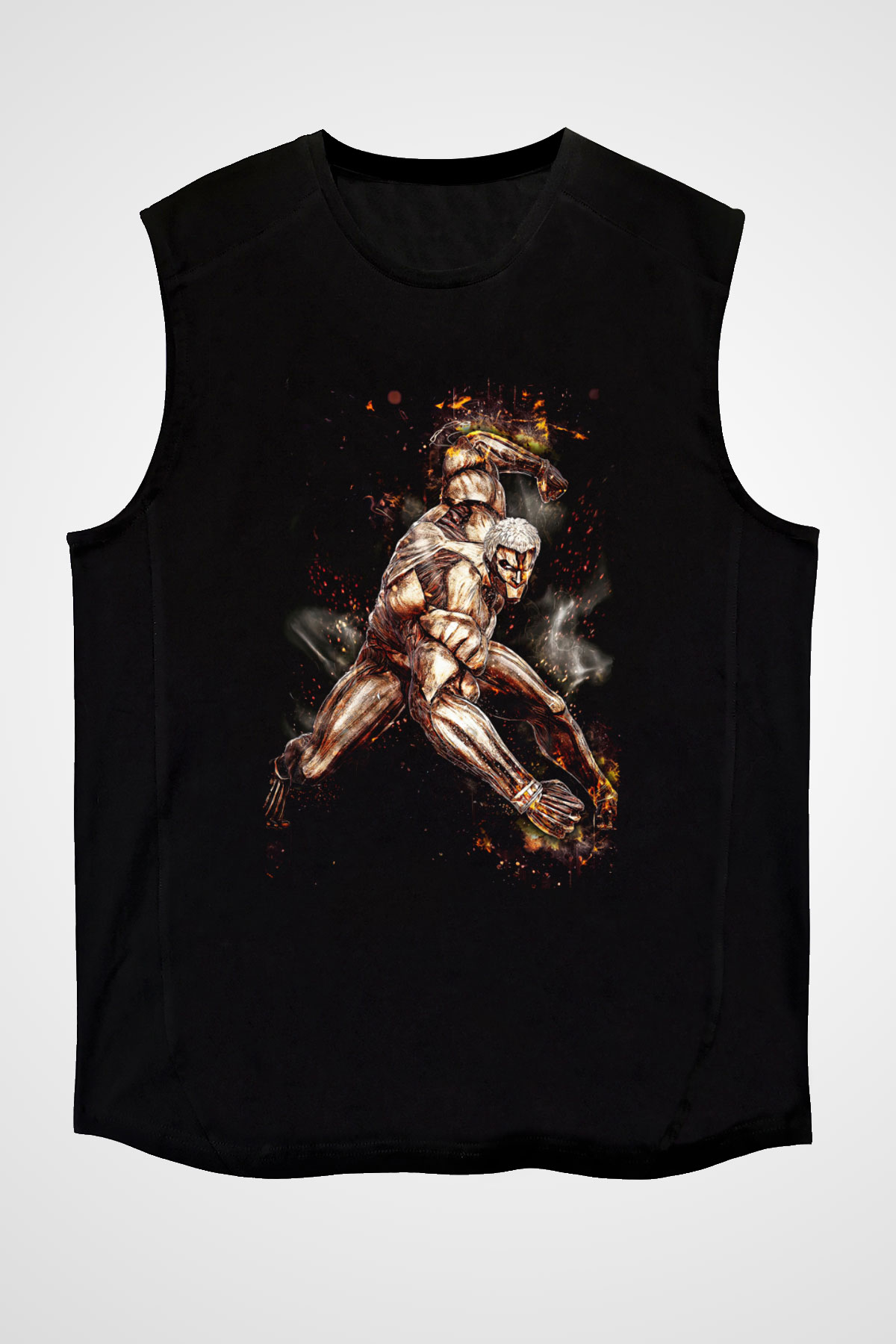 Attack On Titan Baskılı Unisex Siyah Kolsuz Tişört - Tshirt