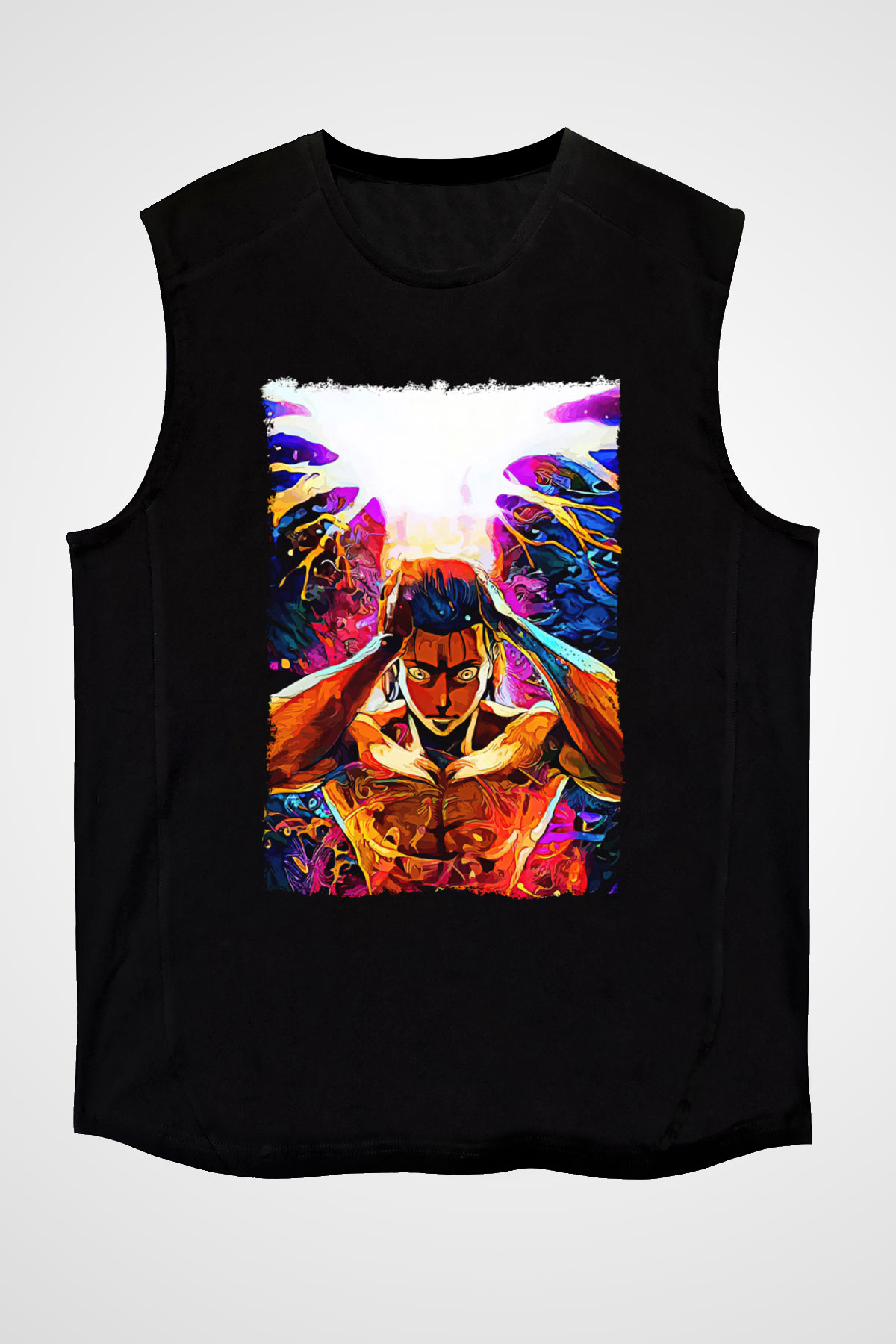 Attack On Titan Baskılı Unisex Siyah Kolsuz Tişört - Tshirt