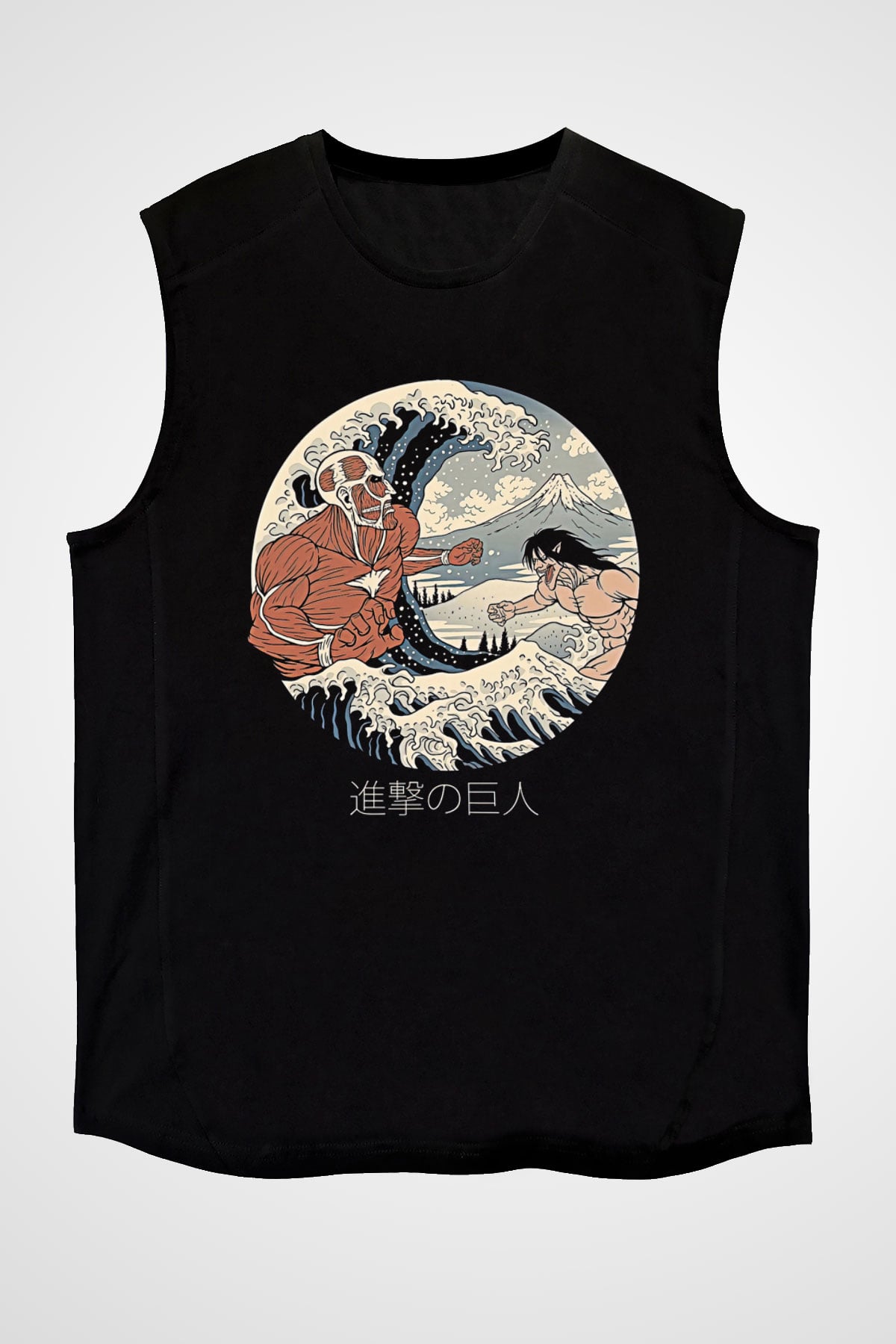 Attack On Titan Baskılı Unisex Siyah Kolsuz Tişört - Tshirt