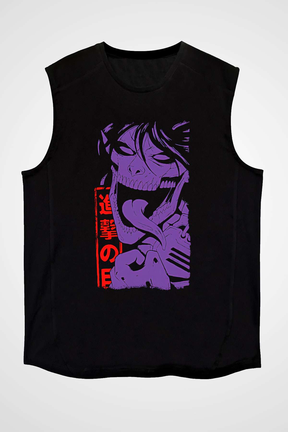 Attack On Titan Baskılı Unisex Siyah Kolsuz Tişört - Tshirt