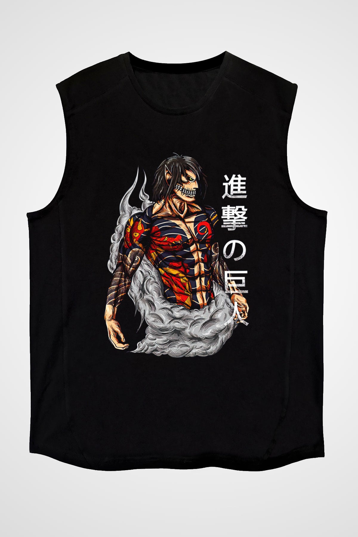 Attack On Titan Baskılı Unisex Siyah Kolsuz Tişört - Tshirt