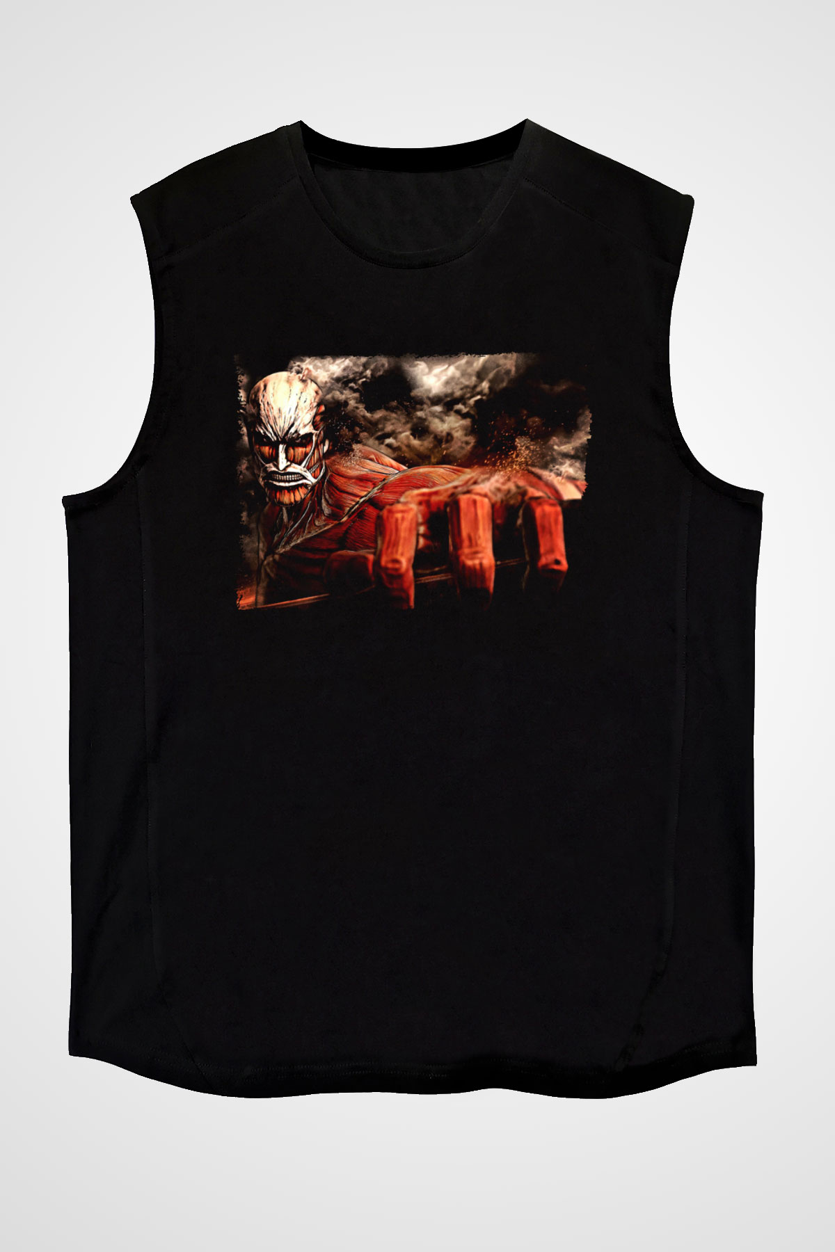 Attack On Titan Baskılı Unisex Siyah Kolsuz Tişört - Tshirt