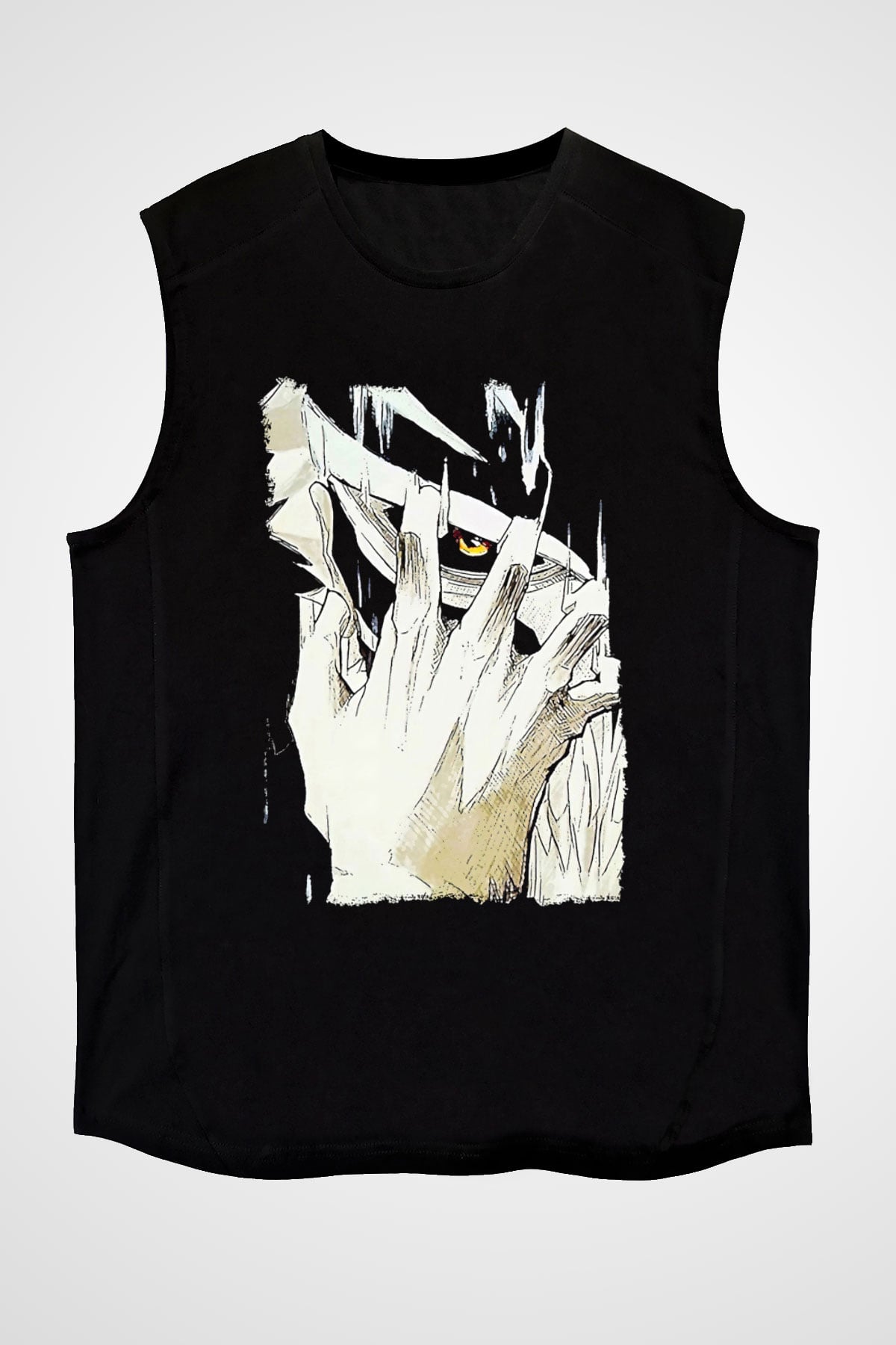 Attack On Titan Baskılı Unisex Siyah Kolsuz Tişört - Tshirt