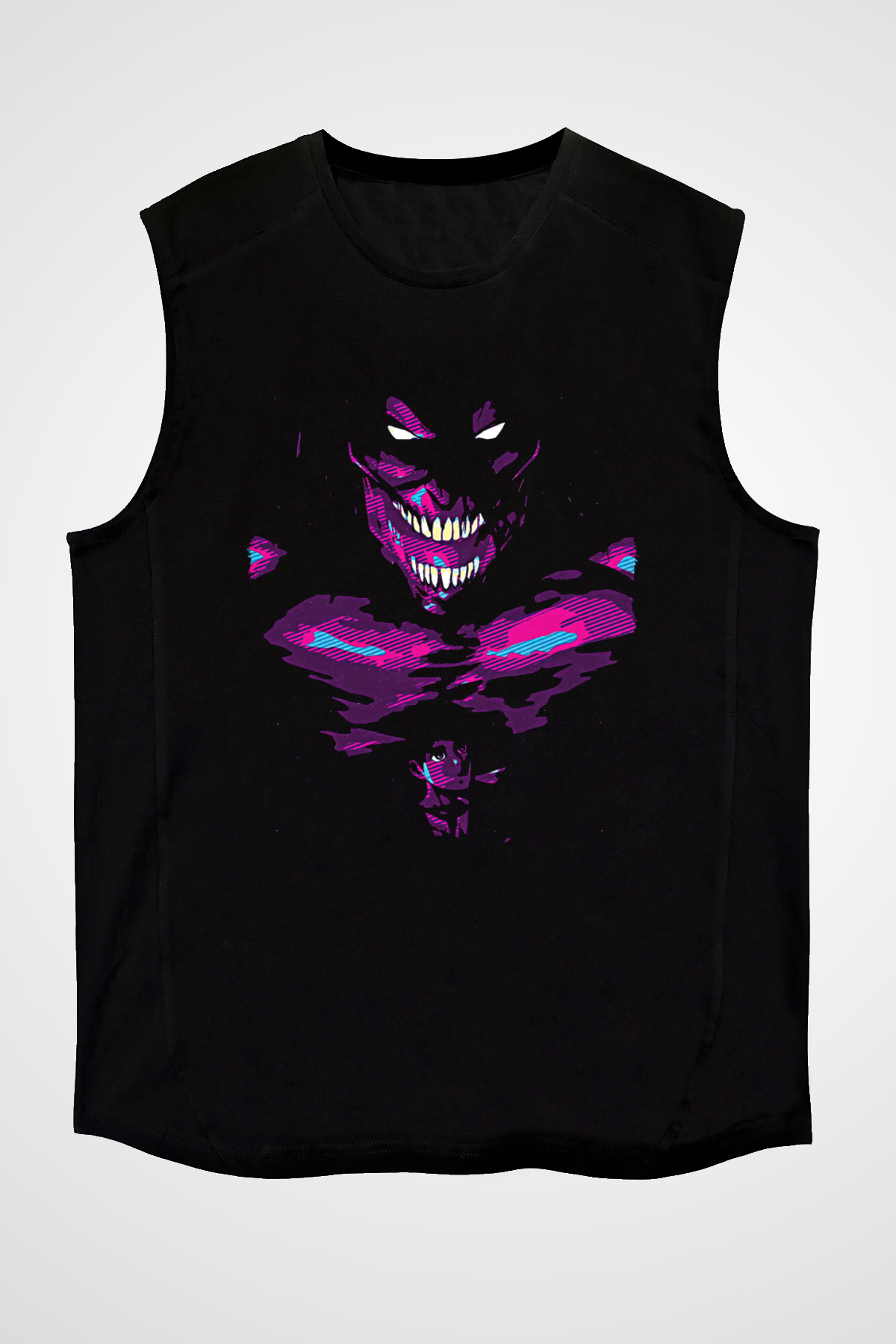 Attack On Titan Baskılı Unisex Siyah Kolsuz Tişört - Tshirt