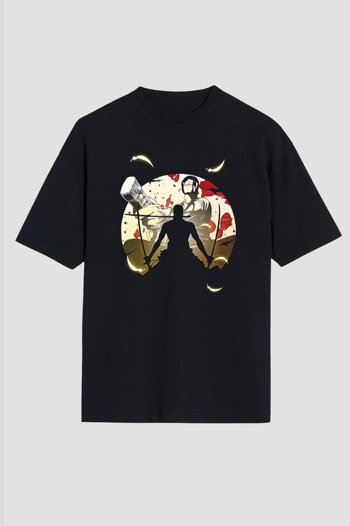 Attack On Titan Baskılı Unisex Siyah Oversize Tişört - Tshirt
