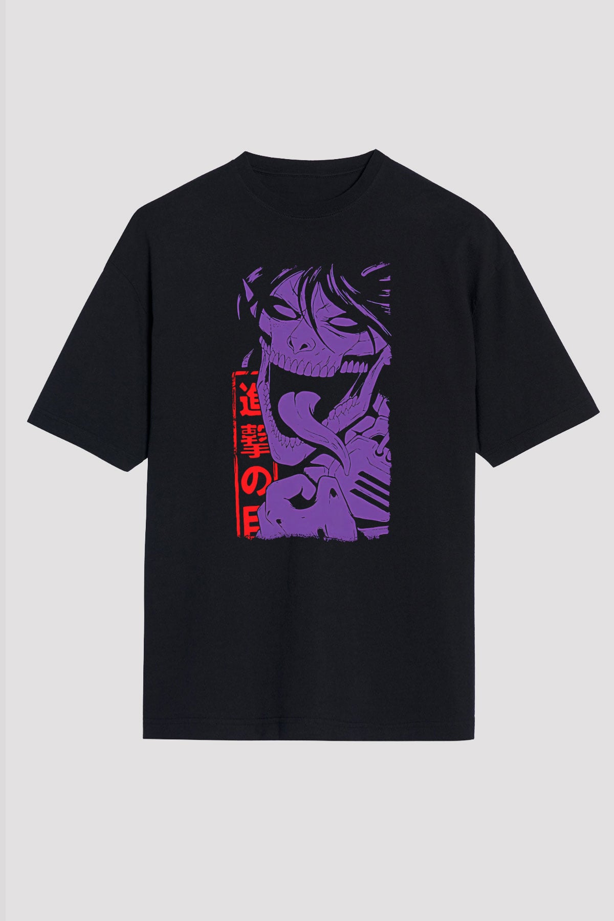 Attack On Titan Baskılı Unisex Siyah Oversize Tişört - Tshirt