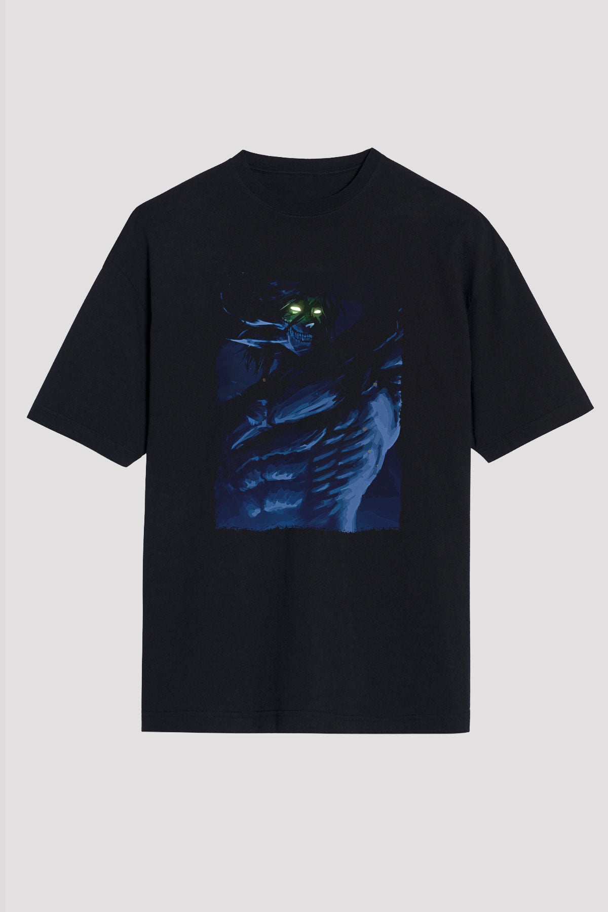 Attack On Titan Baskılı Unisex Siyah Oversize Tişört - Tshirt