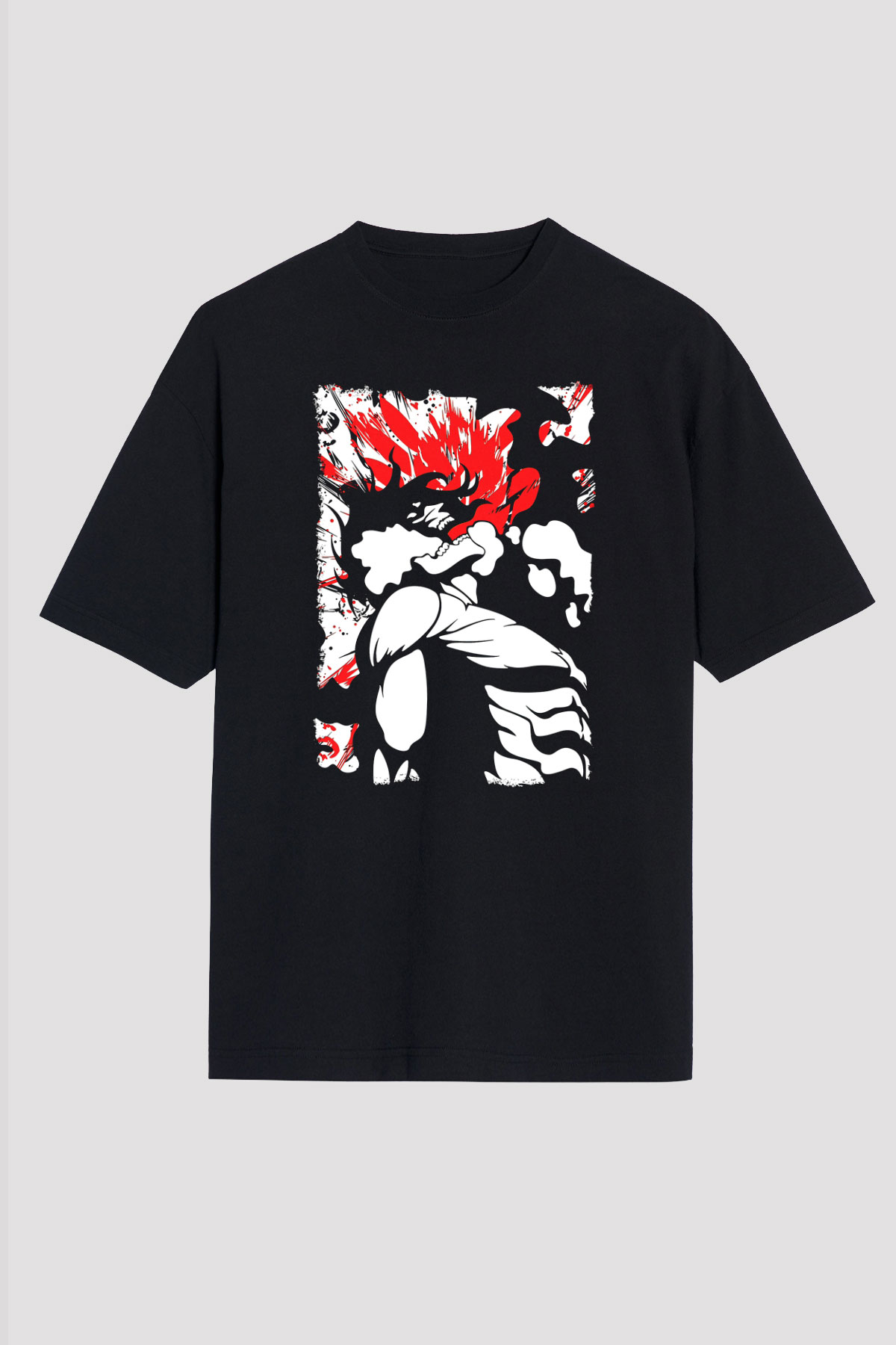 Attack On Titan Baskılı Unisex Siyah Oversize Tişört - Tshirt