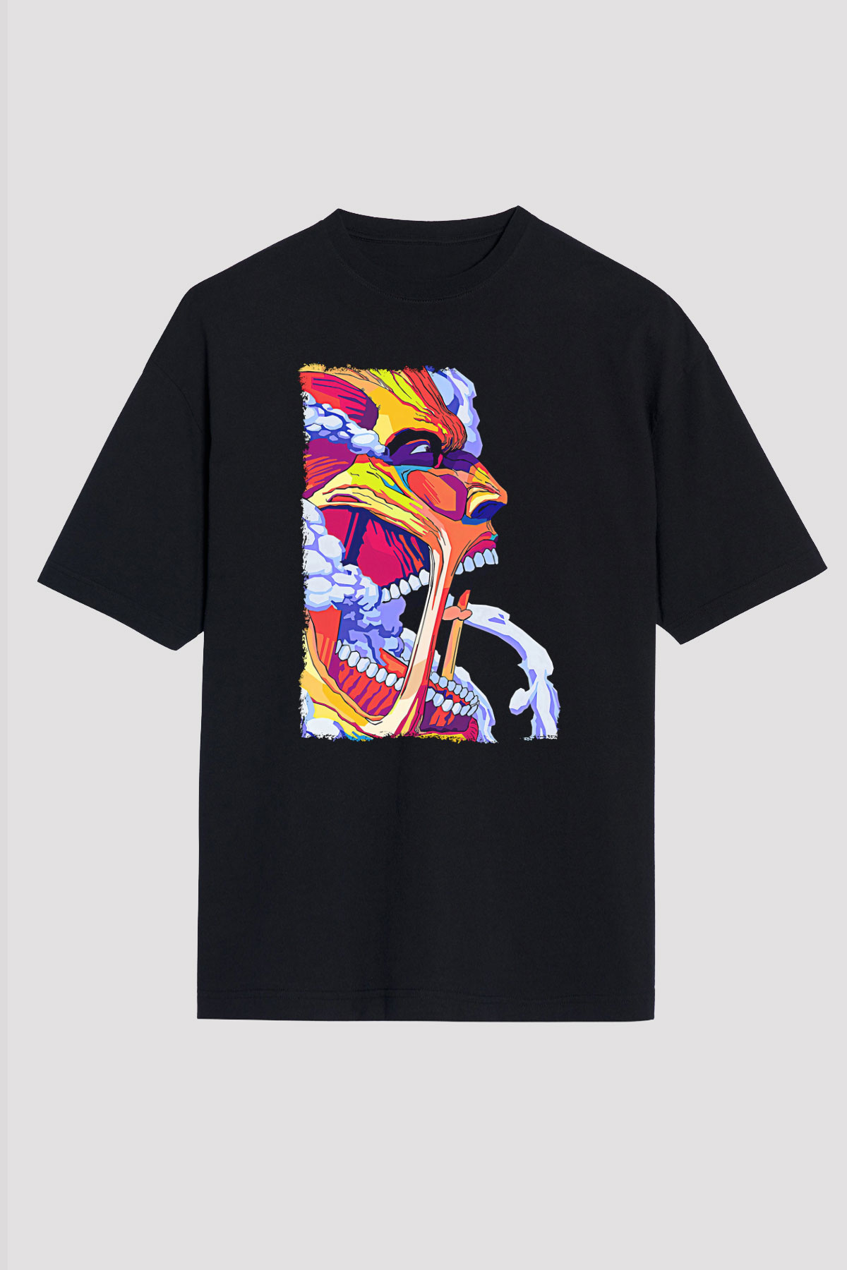 Attack On Titan Baskılı Unisex Siyah Oversize Tişört - Tshirt
