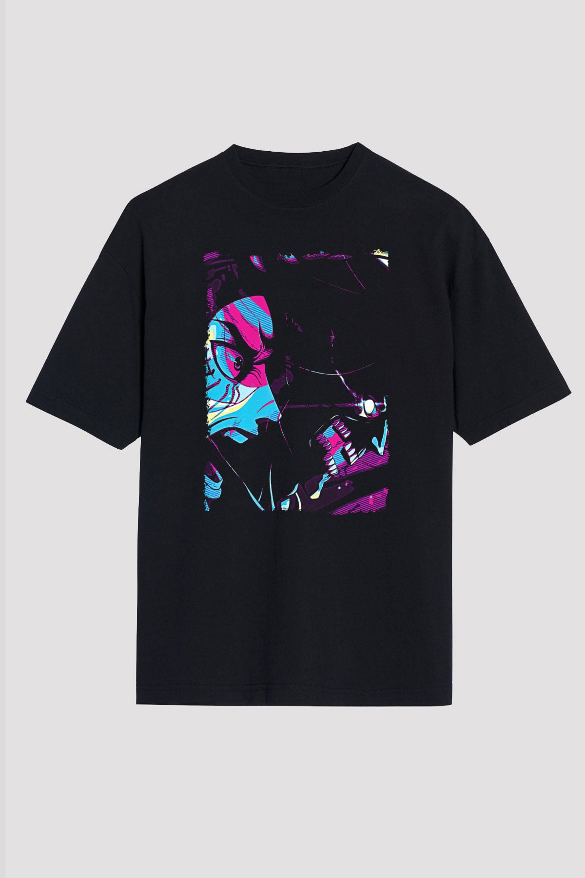 Attack On Titan Baskılı Unisex Siyah Oversize Tişört - Tshirt