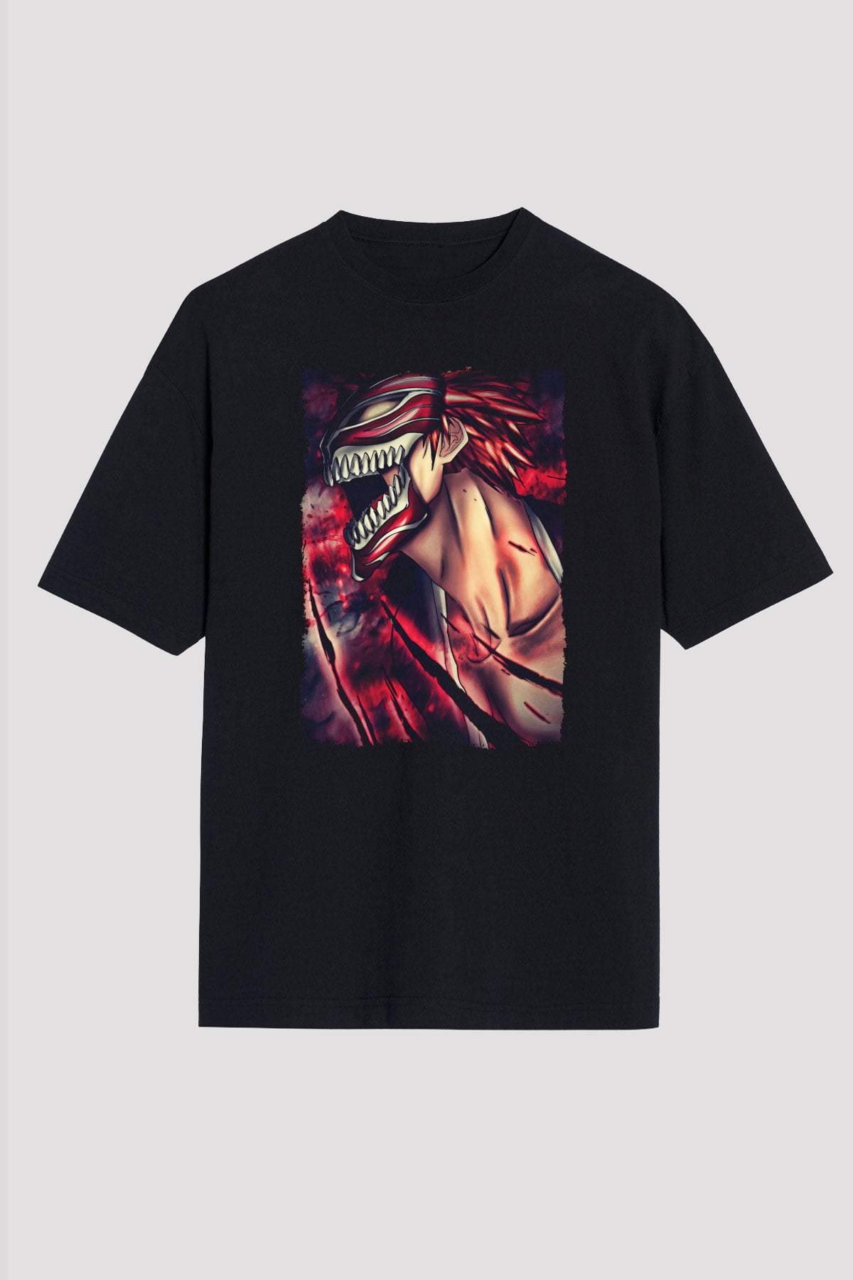 Attack On Titan Baskılı Unisex Siyah Oversize Tişört - Tshirt