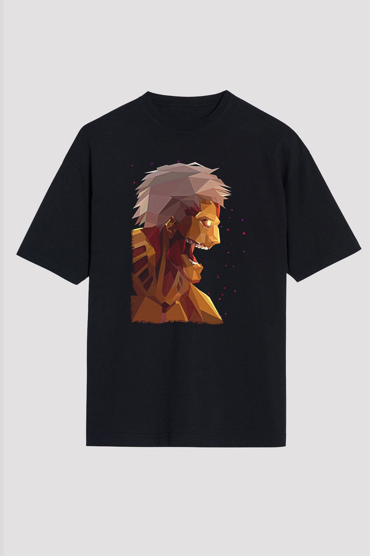 Attack On Titan Baskılı Unisex Siyah Oversize Tişört - Tshirt