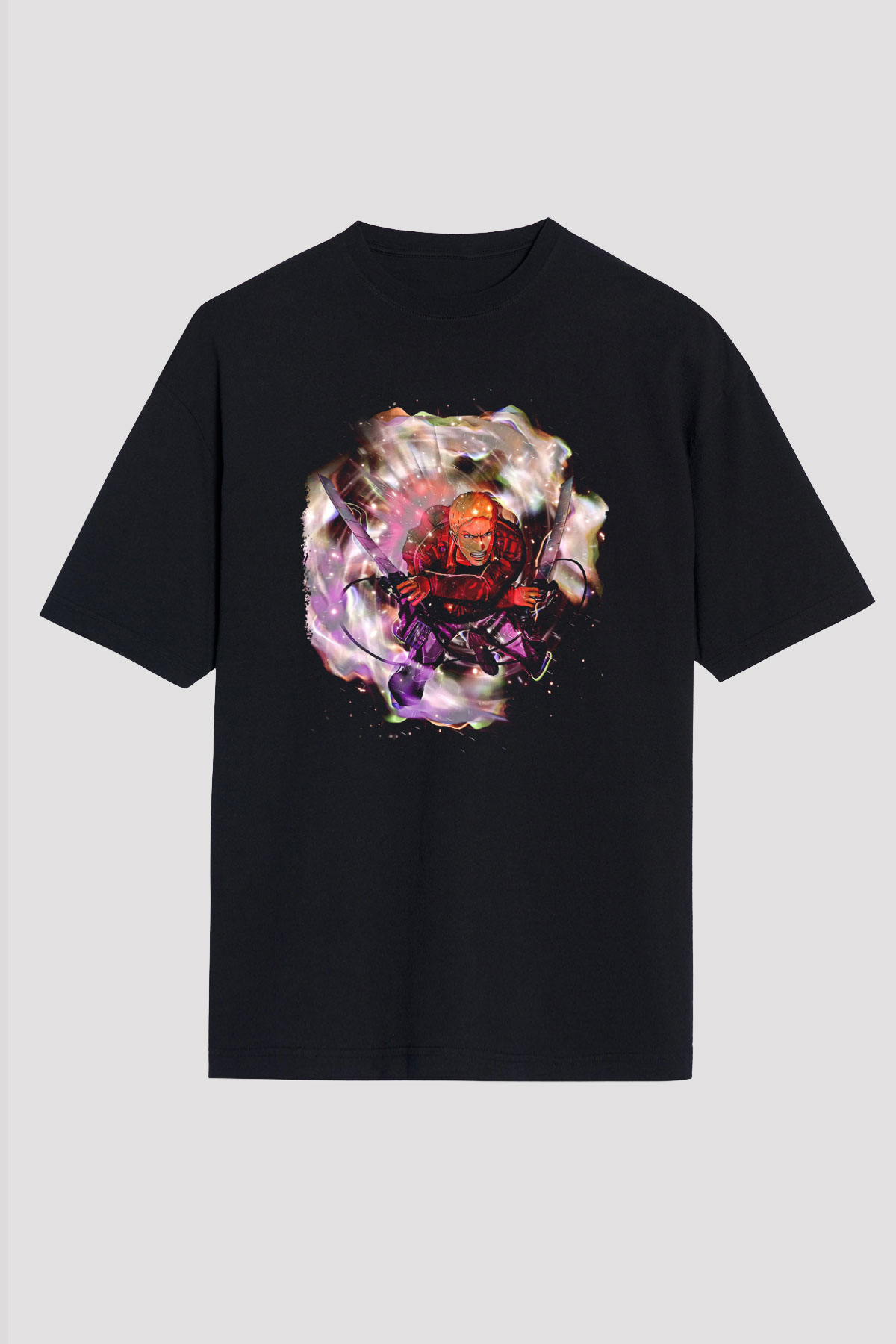 Attack On Titan Baskılı Unisex Siyah Oversize Tişört - Tshirt
