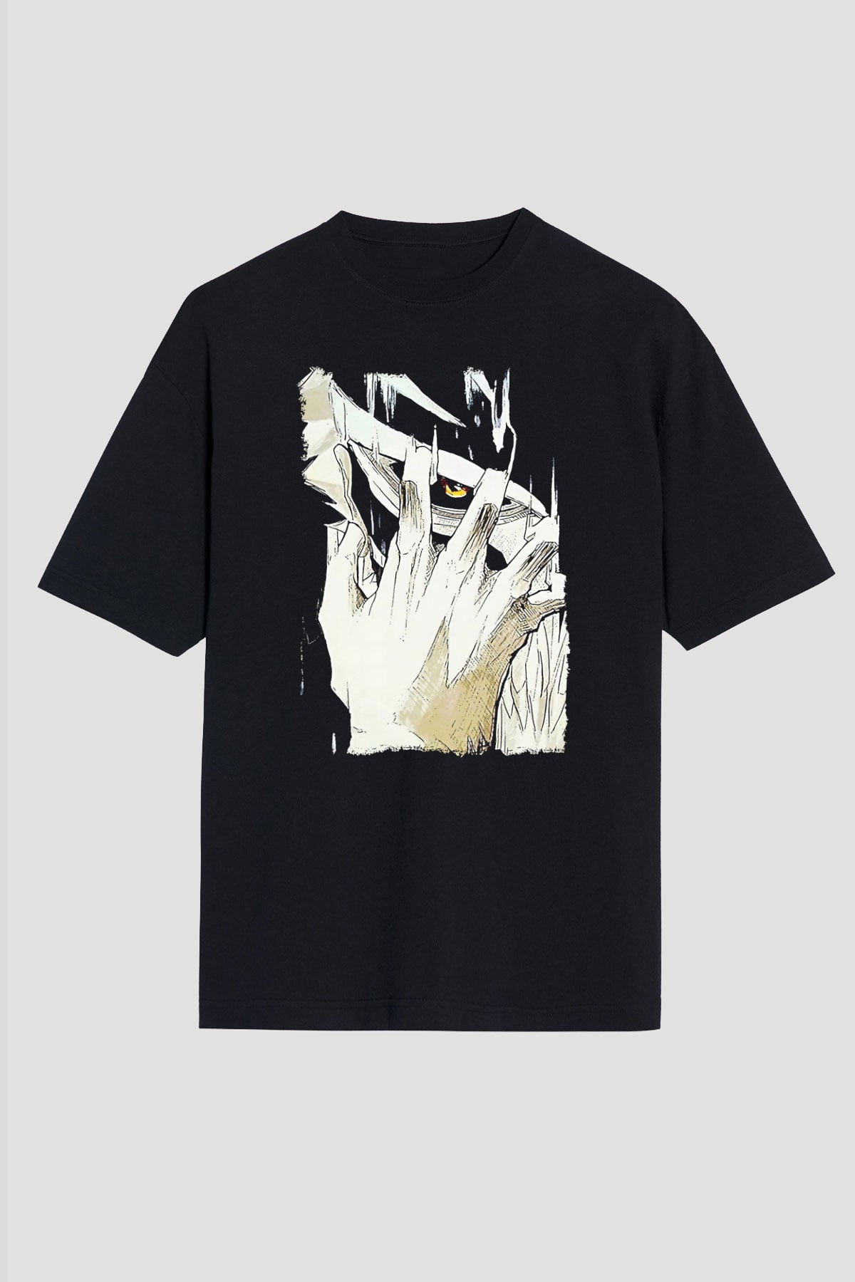 Attack On Titan Baskılı Unisex Siyah Oversize Tişört - Tshirt