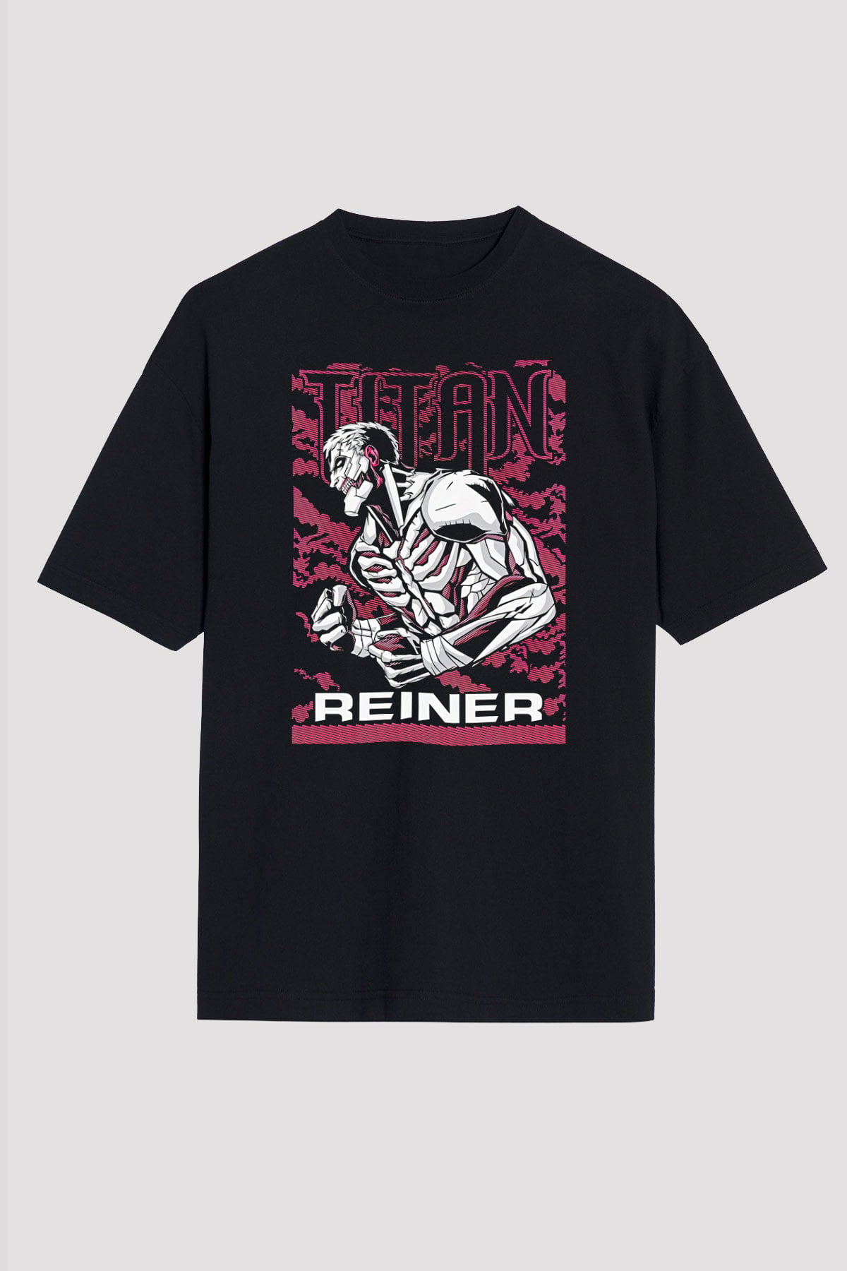 Attack On Titan Baskılı Unisex Siyah Oversize Tişört - Tshirt