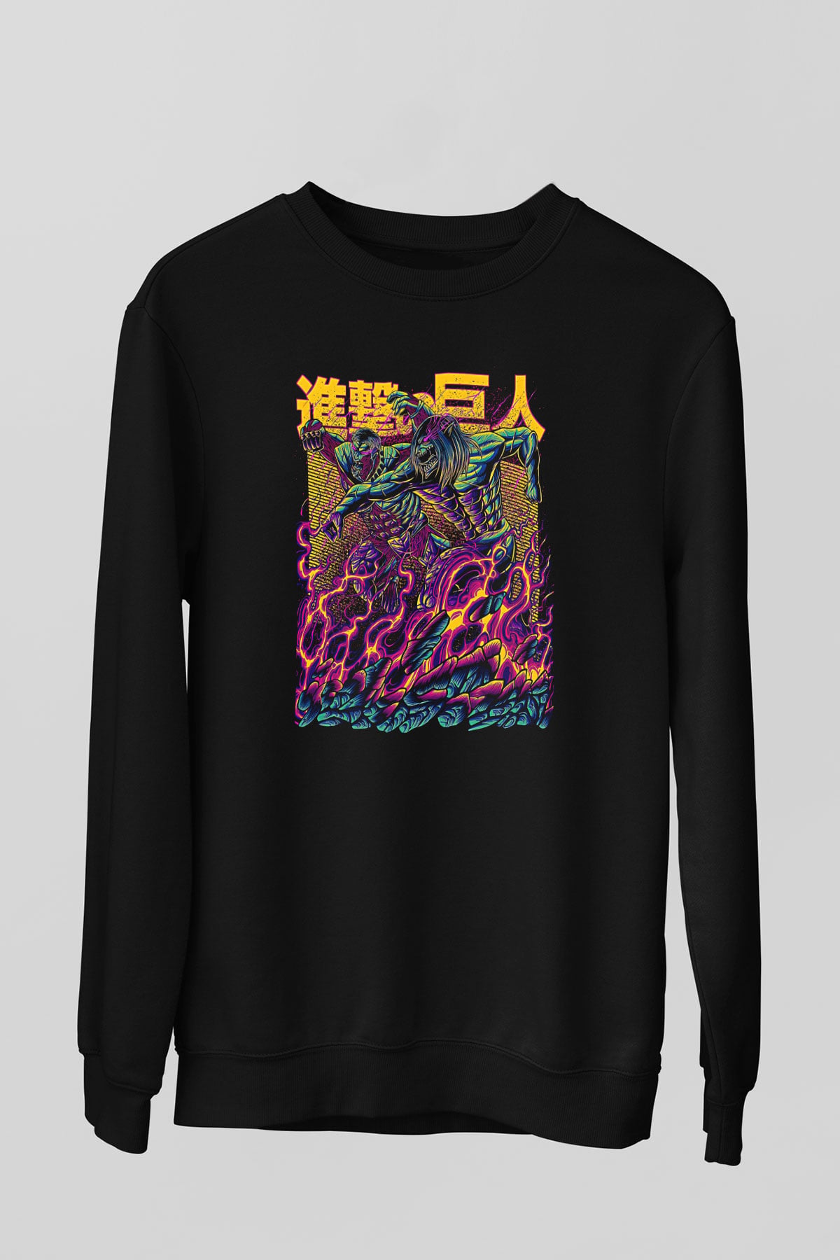 Attack On Titan Baskılı Unisex Siyah Sweatshirt