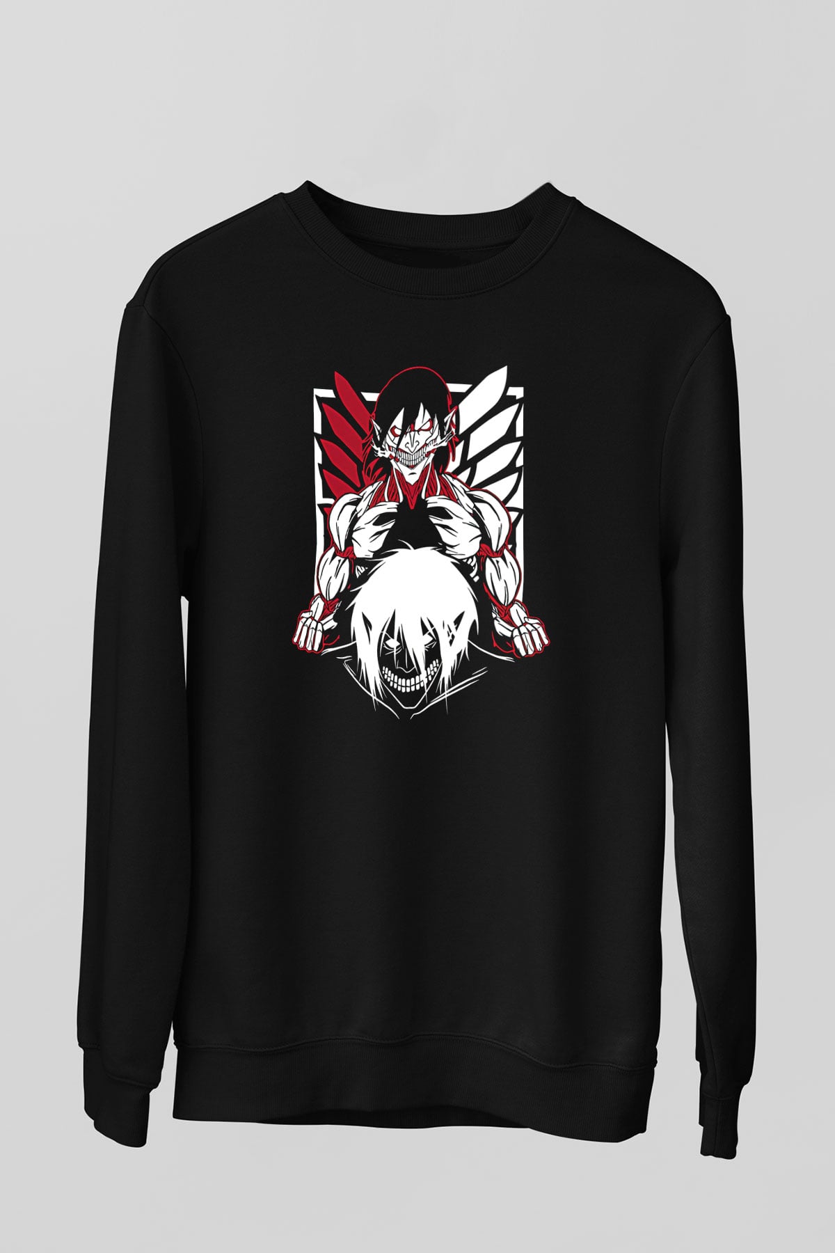 Attack On Titan Baskılı Unisex Siyah Sweatshirt