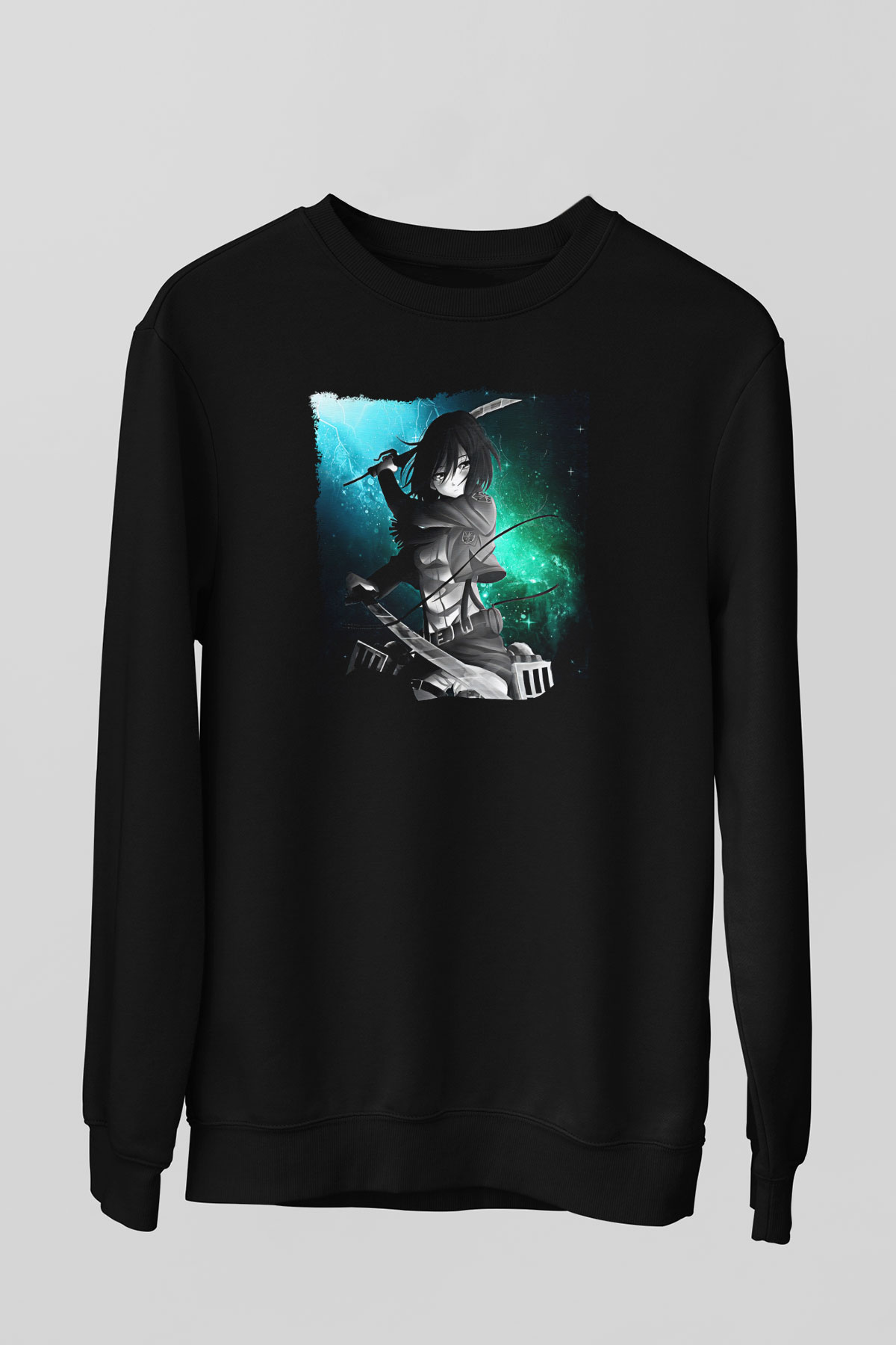 Attack On Titan Baskılı Unisex Siyah Sweatshirt