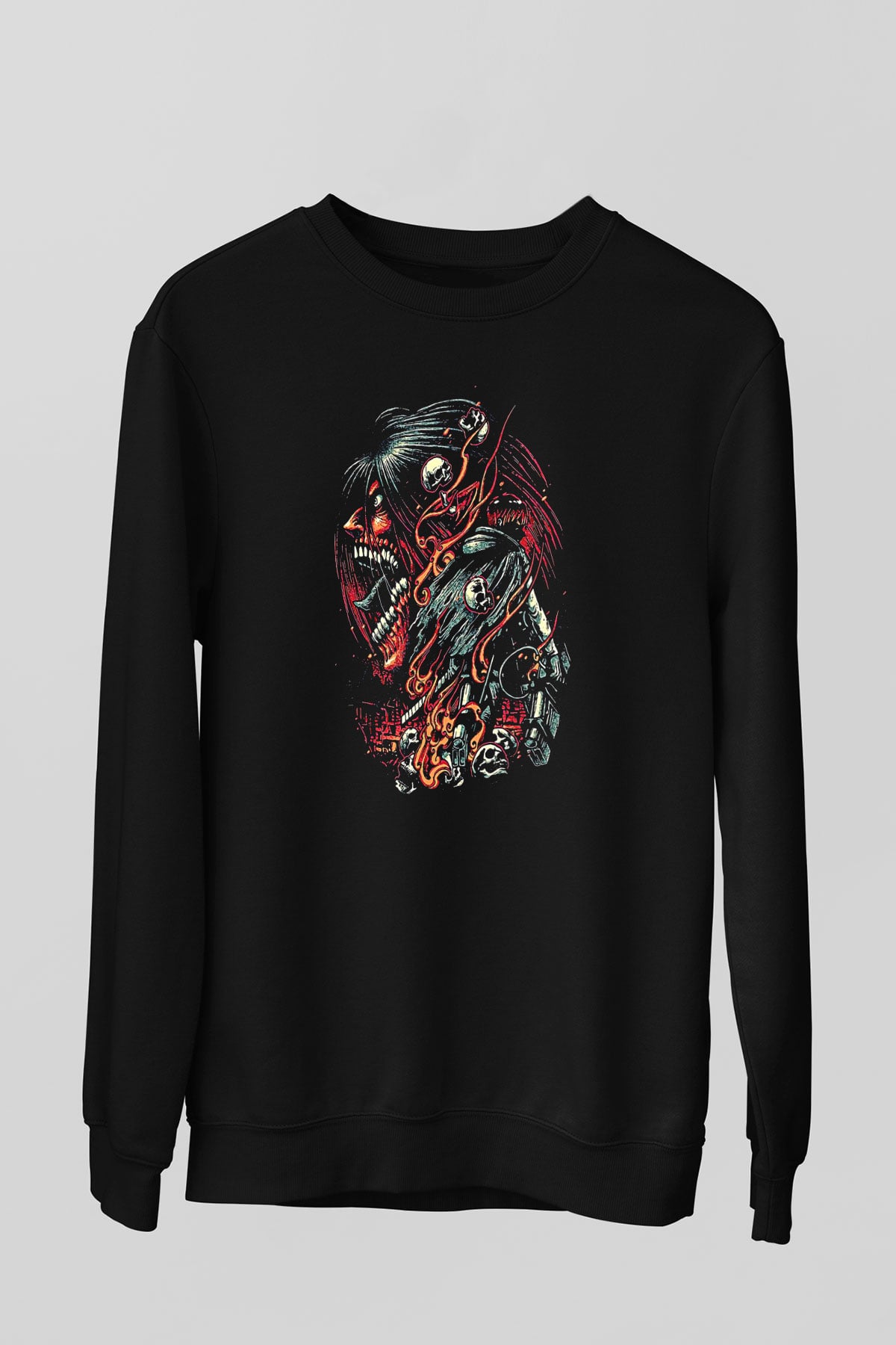 Attack On Titan Baskılı Unisex Siyah Sweatshirt