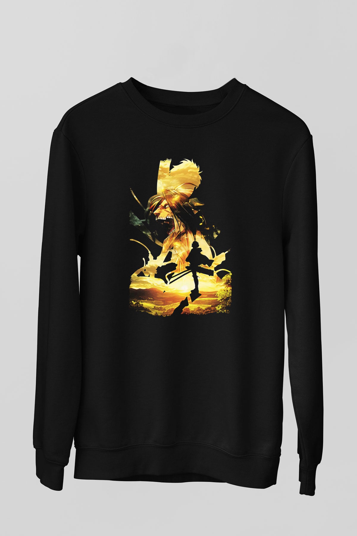 Attack On Titan Baskılı Unisex Siyah Sweatshirt
