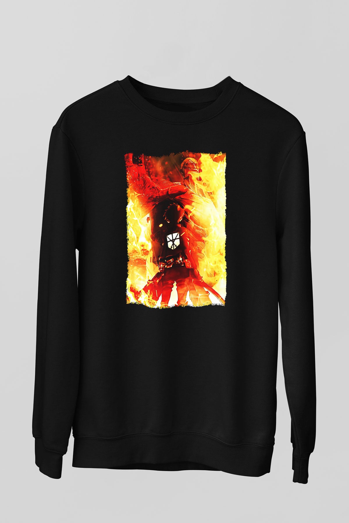 Attack On Titan Baskılı Unisex Siyah Sweatshirt