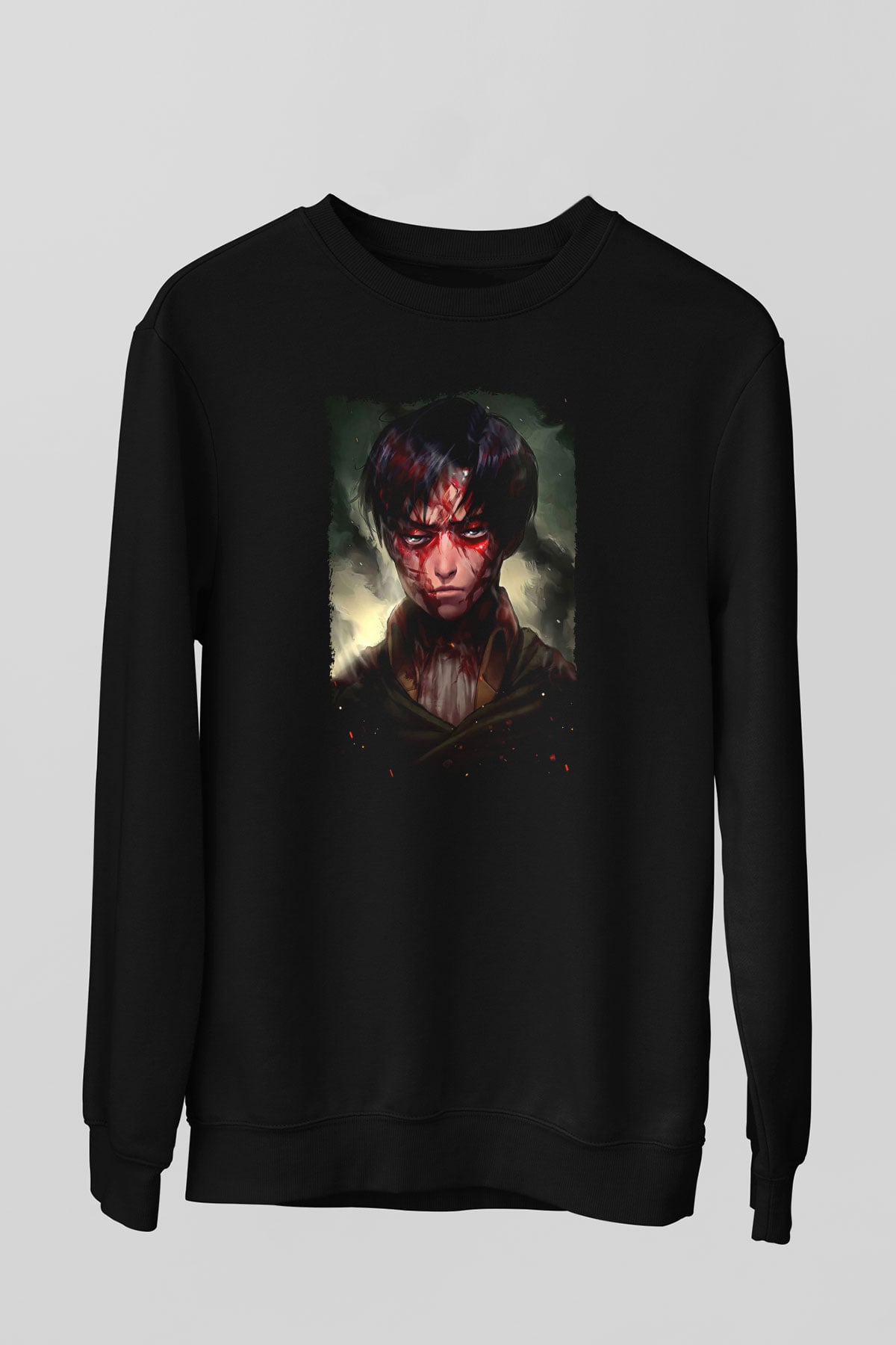 Attack On Titan Baskılı Unisex Siyah Sweatshirt