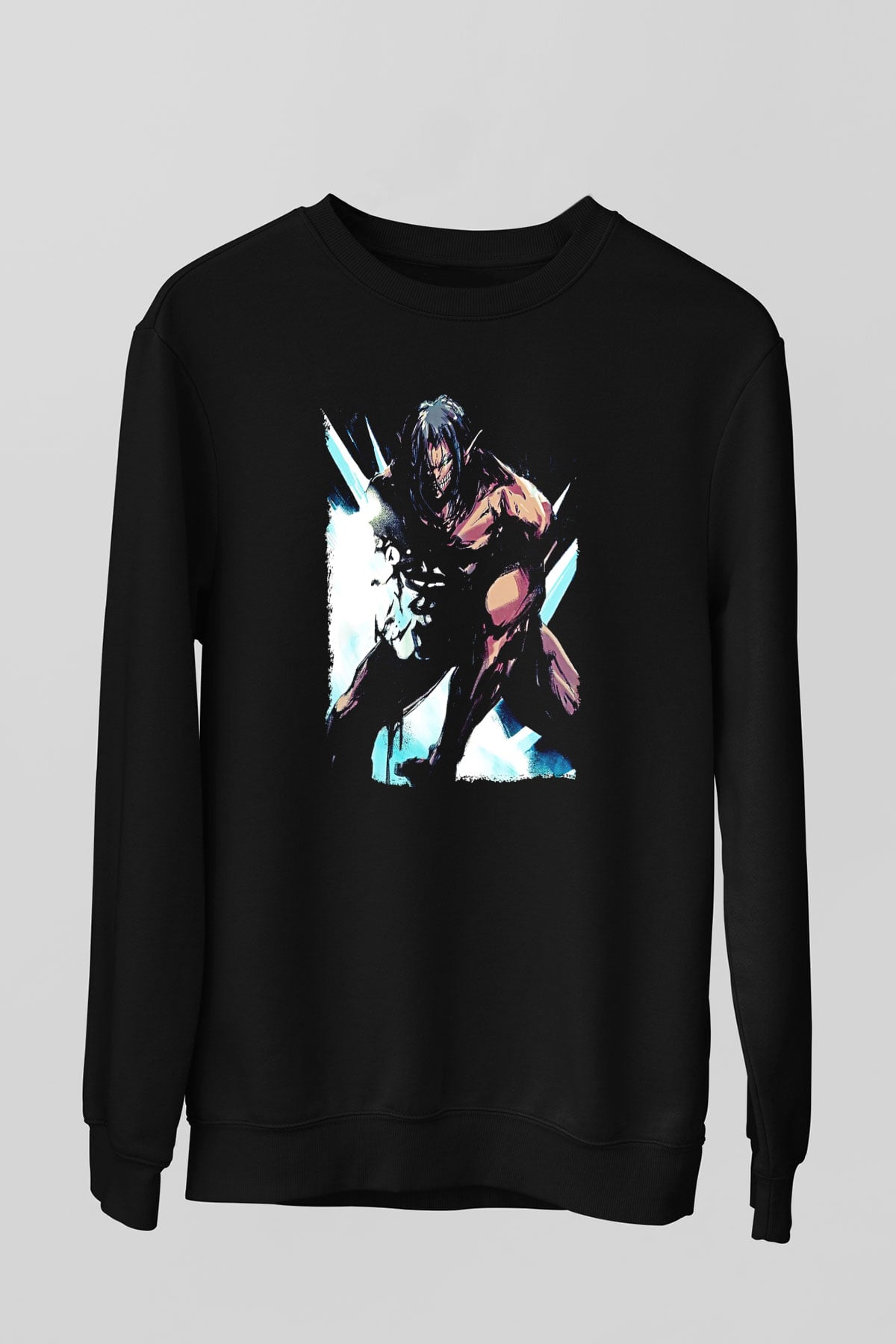 Attack On Titan Baskılı Unisex Siyah Sweatshirt