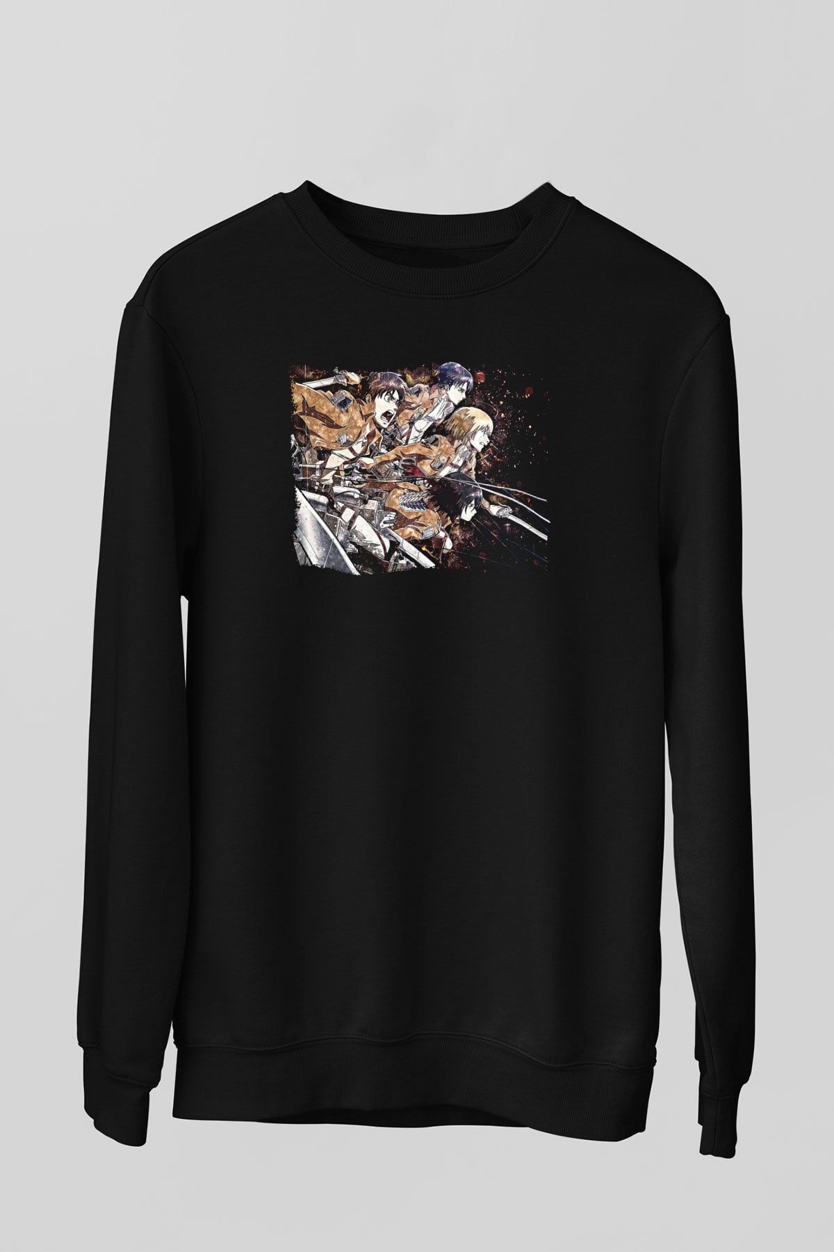 Attack On Titan Baskılı Unisex Siyah Sweatshirt
