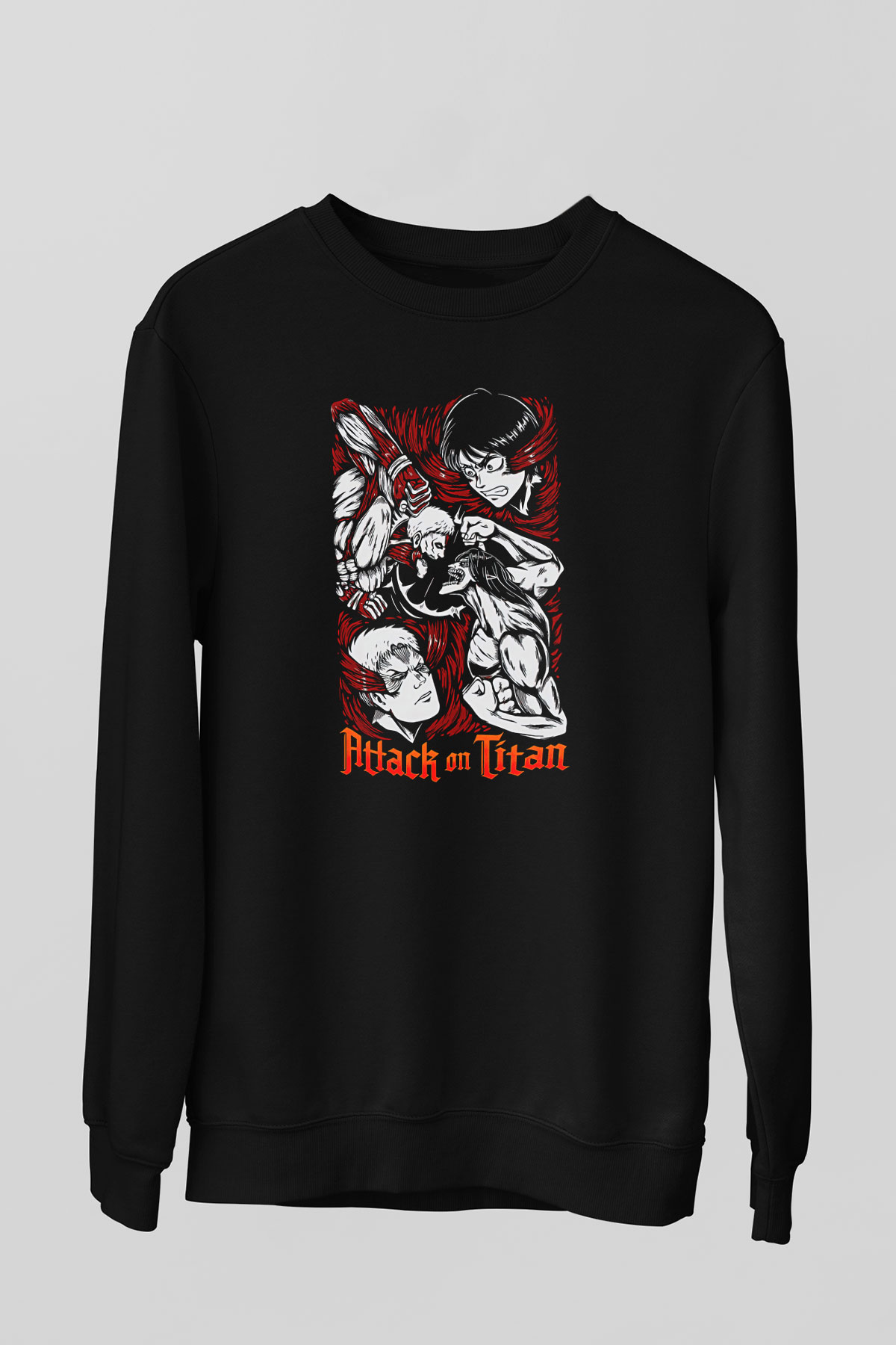 Attack On Titan Baskılı Unisex Siyah Sweatshirt