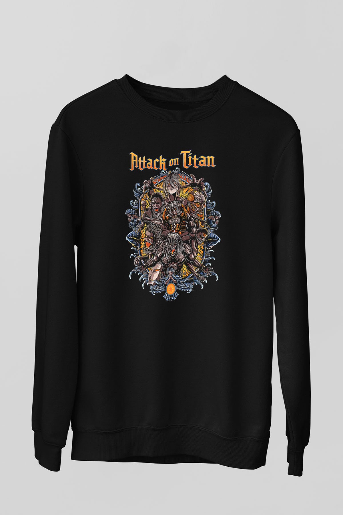 Attack On Titan Baskılı Unisex Siyah Sweatshirt