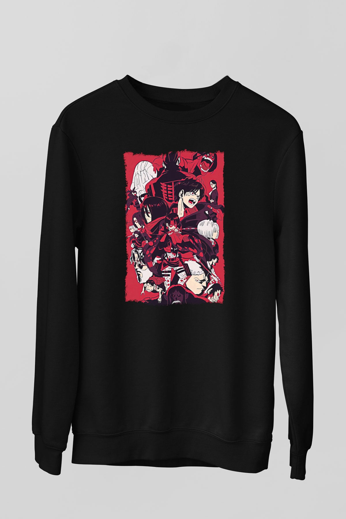 Attack On Titan Baskılı Unisex Siyah Sweatshirt