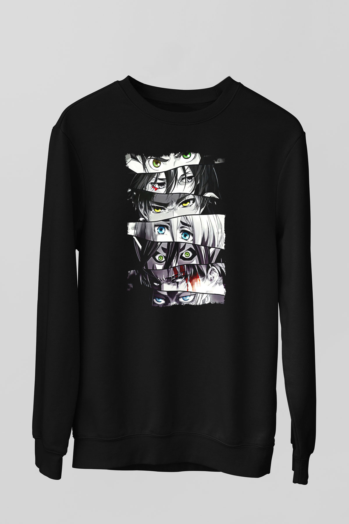 Attack On Titan Baskılı Unisex Siyah Sweatshirt