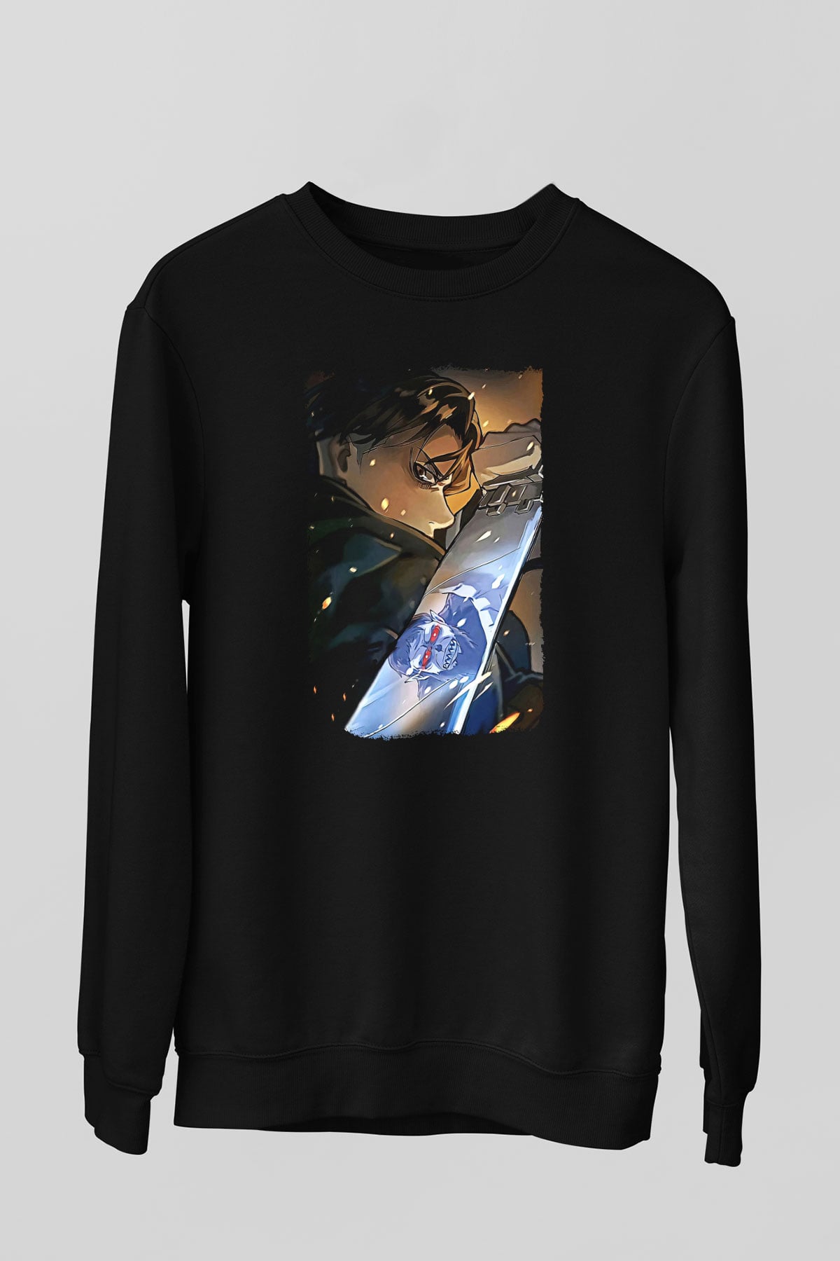 Attack On Titan Baskılı Unisex Siyah Sweatshirt