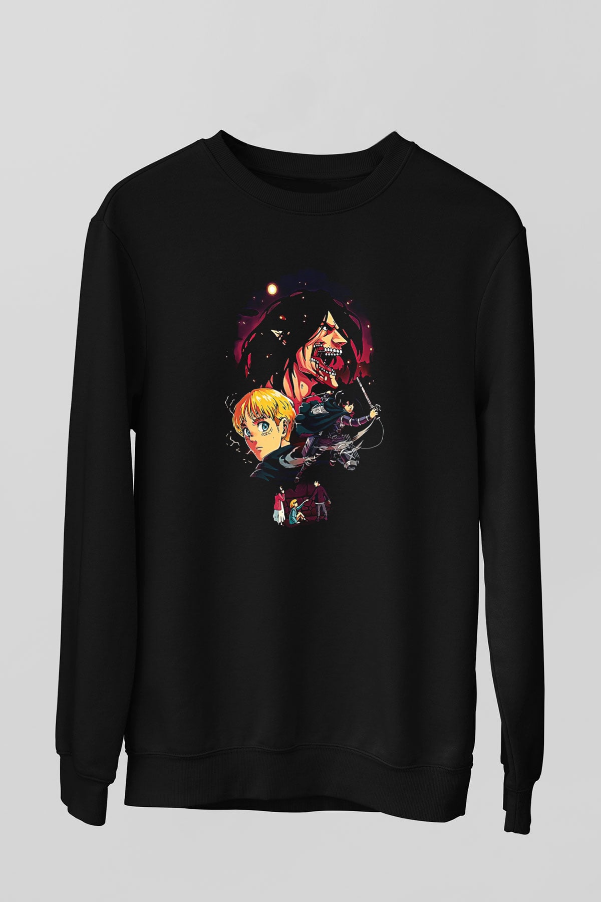 Attack On Titan Baskılı Unisex Siyah Sweatshirt
