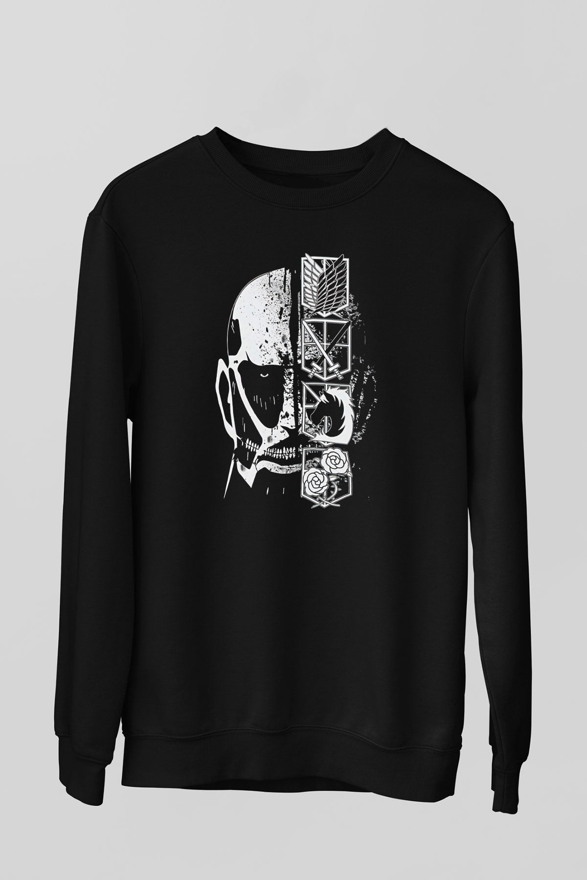 Attack On Titan Baskılı Unisex Siyah Sweatshirt