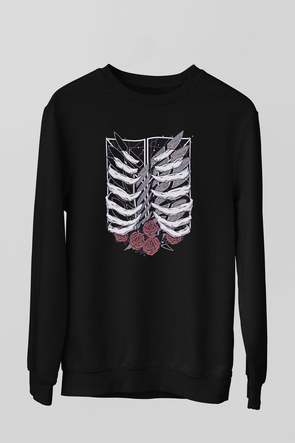 Attack On Titan Baskılı Unisex Siyah Sweatshirt