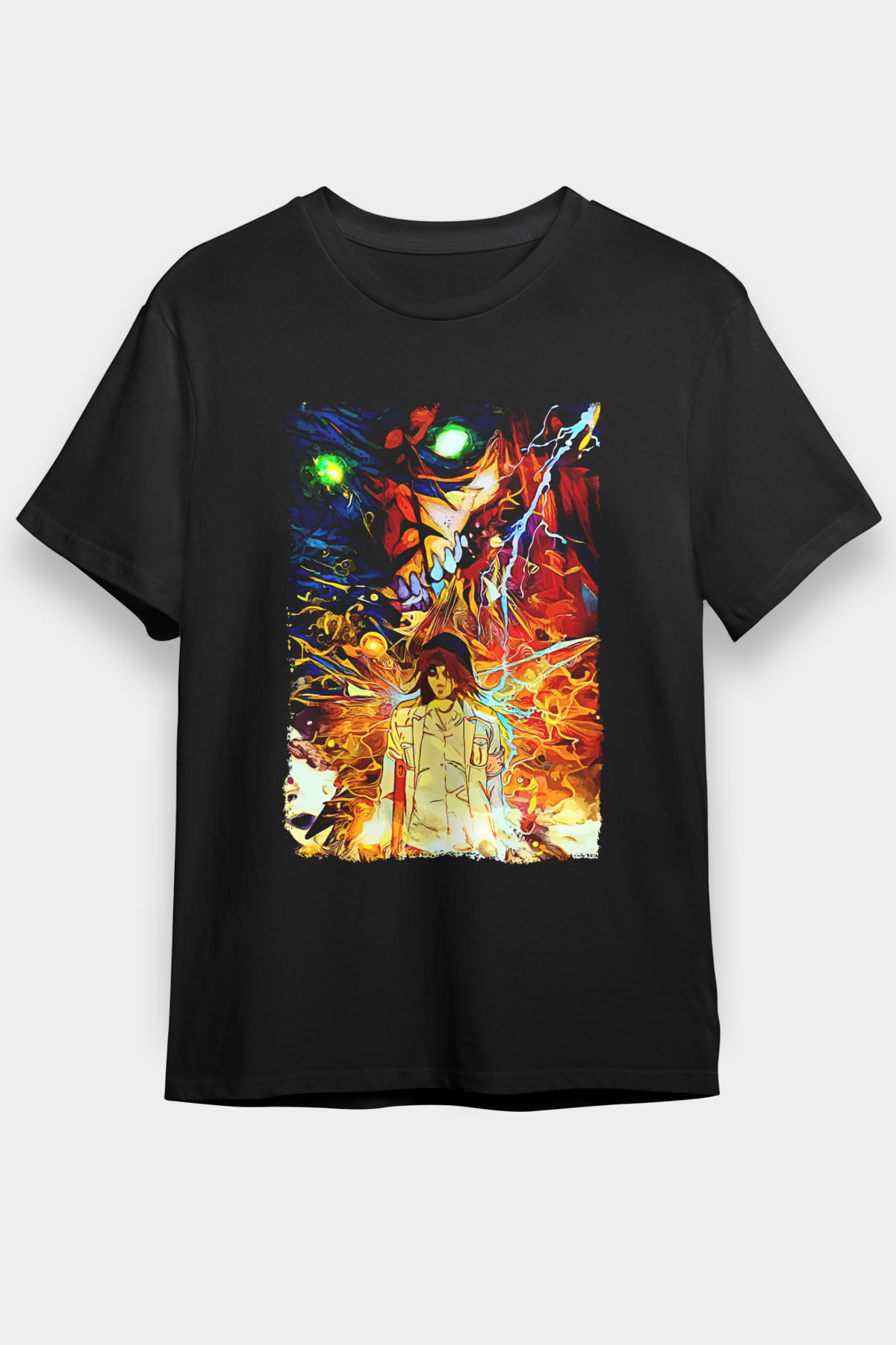 Attack On Titan Baskılı Unisex Siyah Tişört - Tshirt