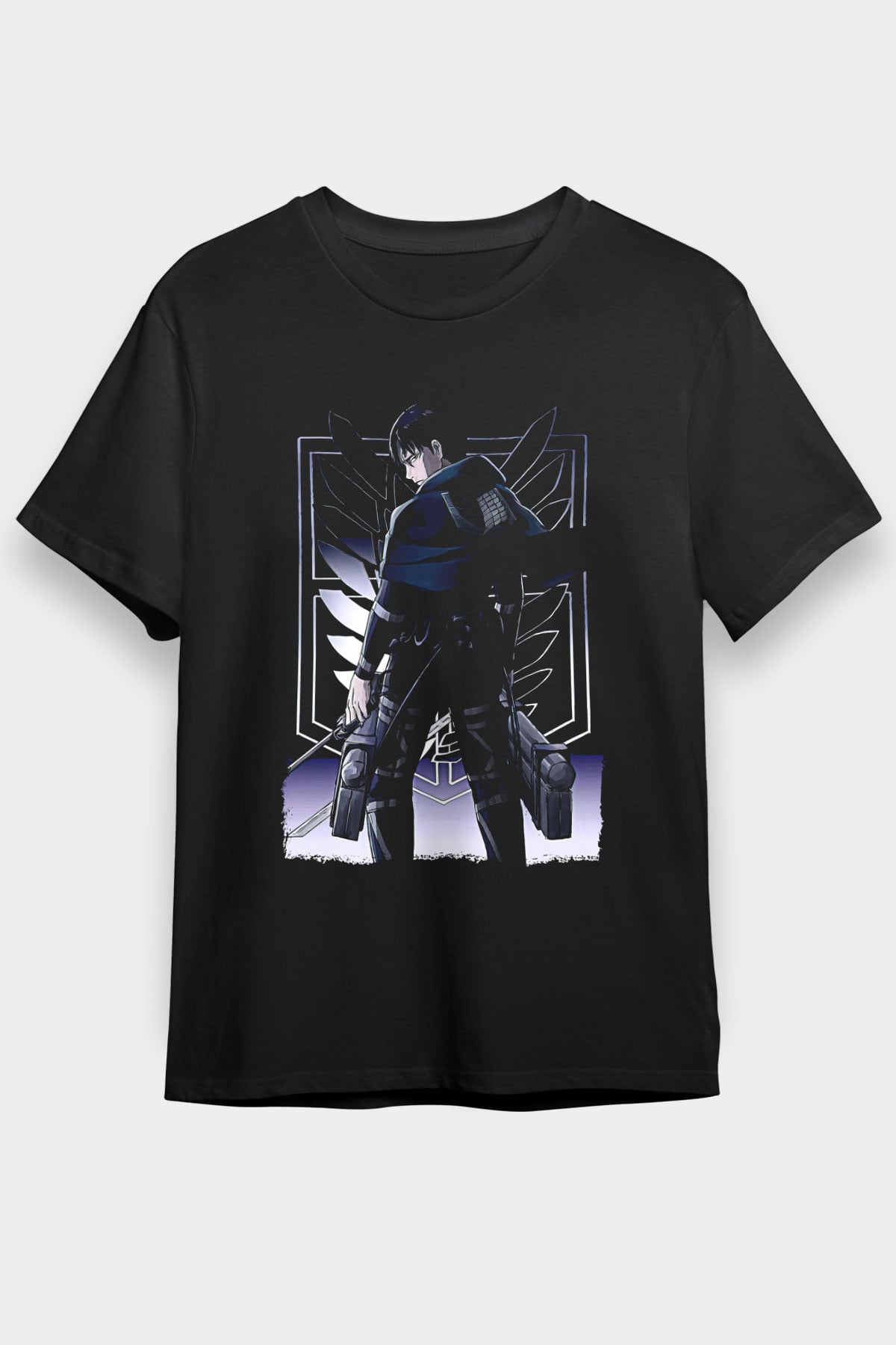 Attack On Titan Baskılı Unisex Siyah Tişört - Tshirt