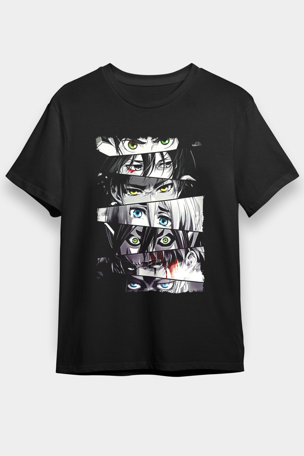 Attack On Titan Baskılı Unisex Siyah Tişört - Tshirt