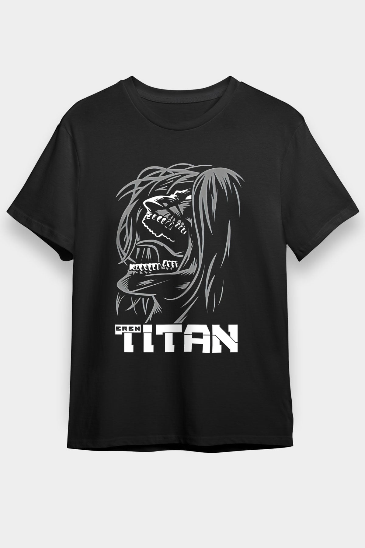 Attack On Titan Baskılı Unisex Siyah Tişört - Tshirt