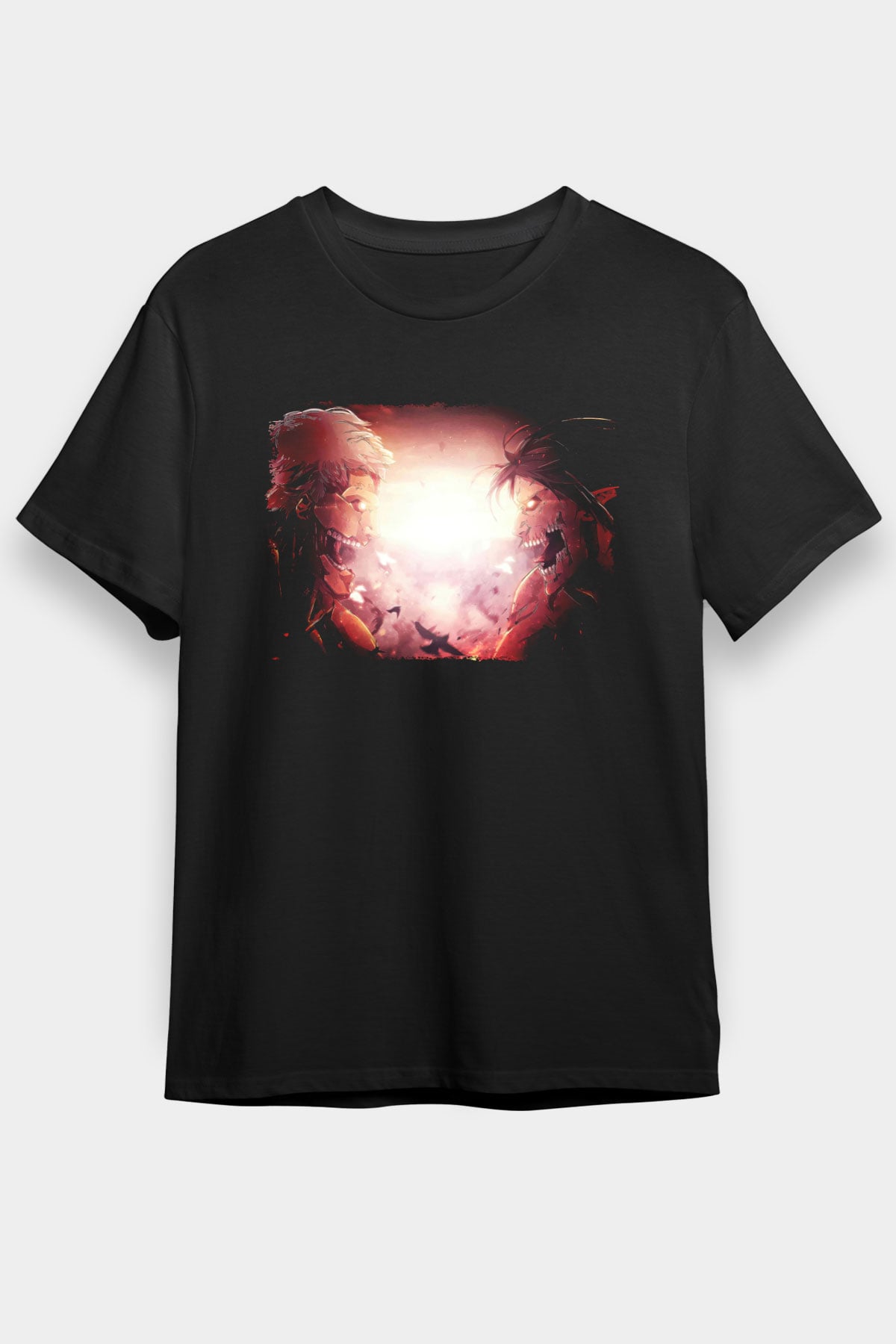Attack On Titan Baskılı Unisex Siyah Tişört - Tshirt