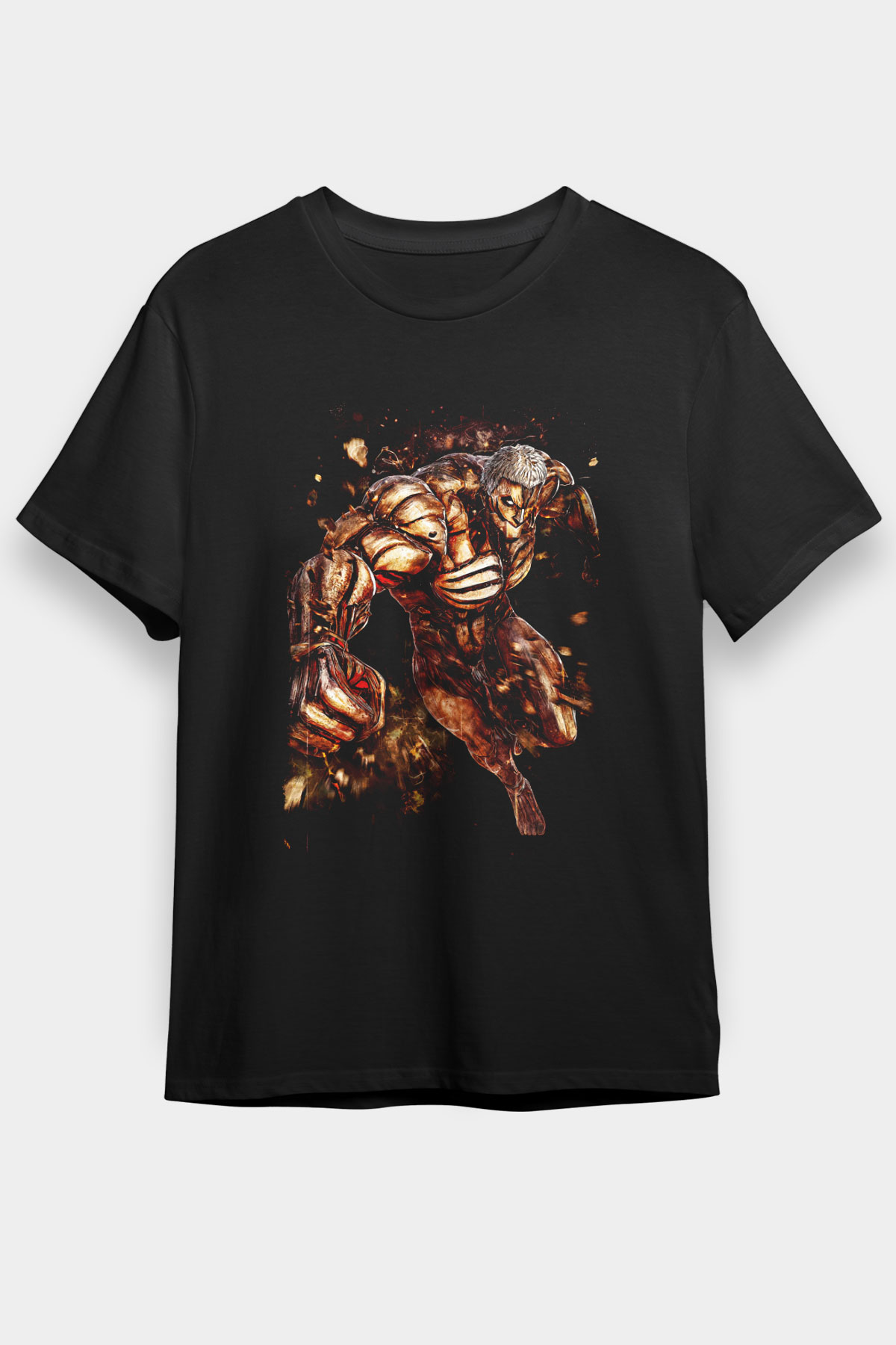 Attack On Titan Baskılı Unisex Siyah Tişört - Tshirt