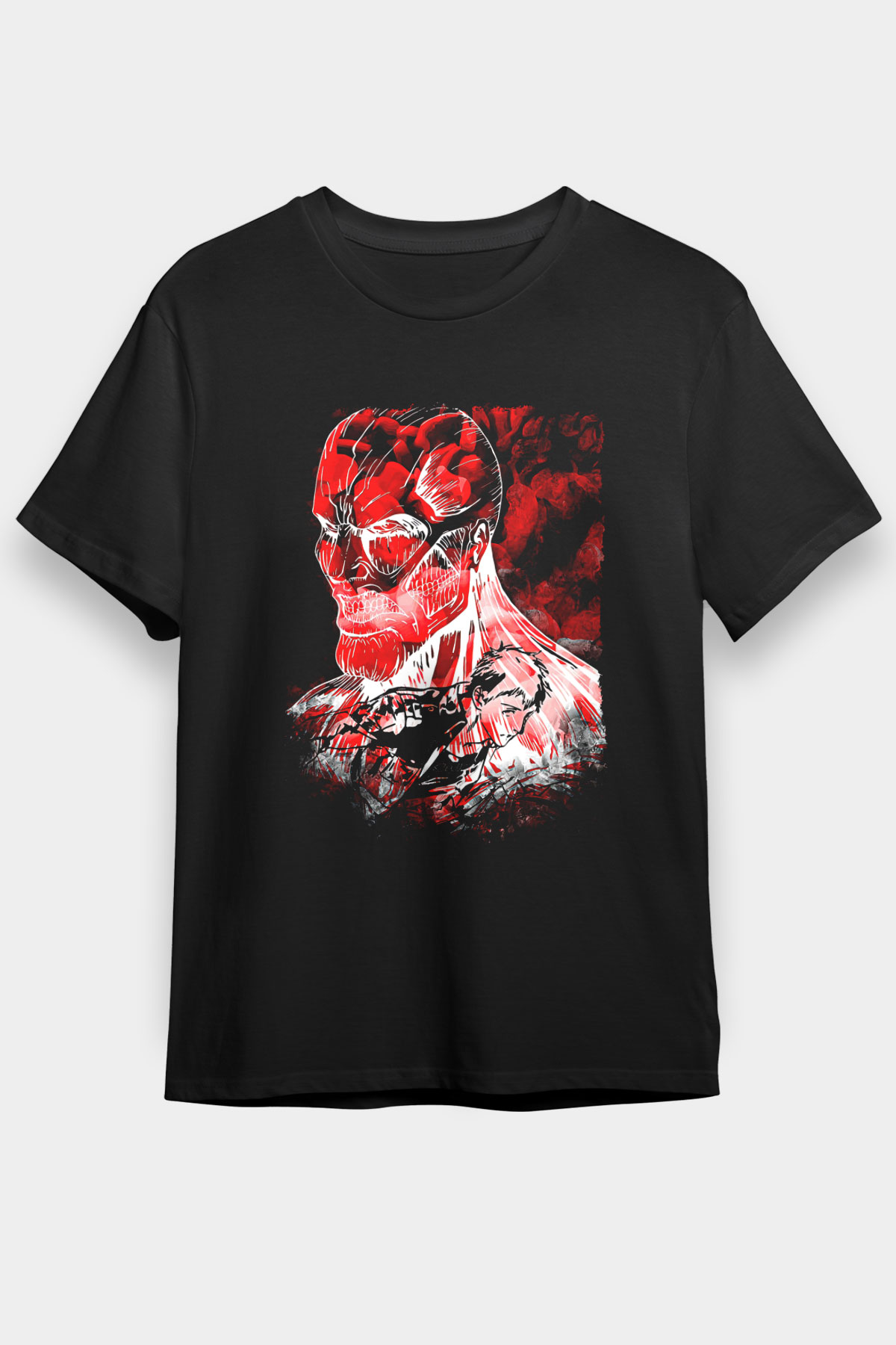 Attack On Titan Baskılı Unisex Siyah Tişört - Tshirt
