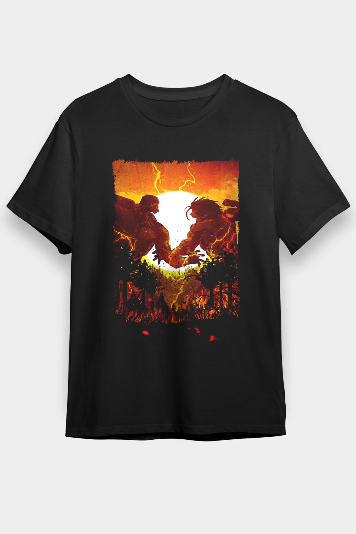 Attack On Titan Baskılı Unisex Siyah Tişört - Tshirt