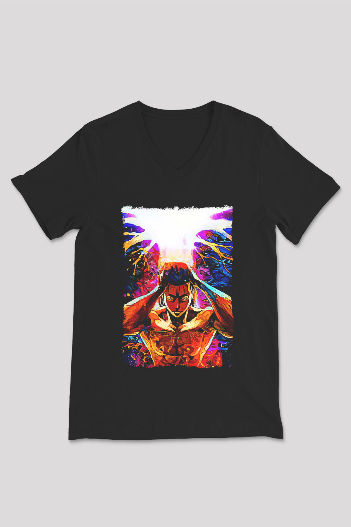 Attack On Titan Baskılı Unisex Siyah V Yaka Tişört - Tshirt